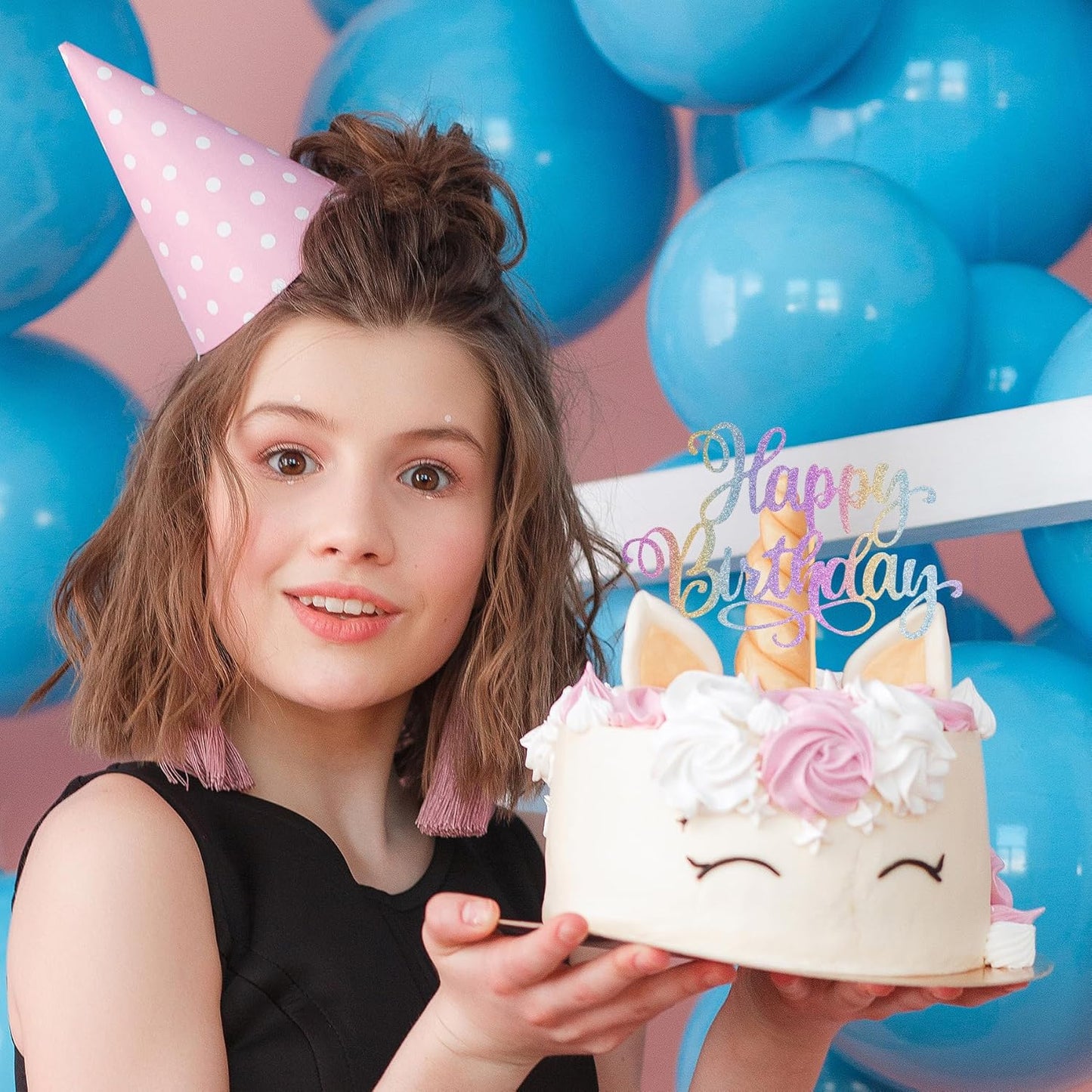 Happy Birthday Cake Toppers 9 Inch Glitter Happy Birthday Cake Pick for Birthday Anniversary Theme Party Cake Decorations Supplies - Colorful