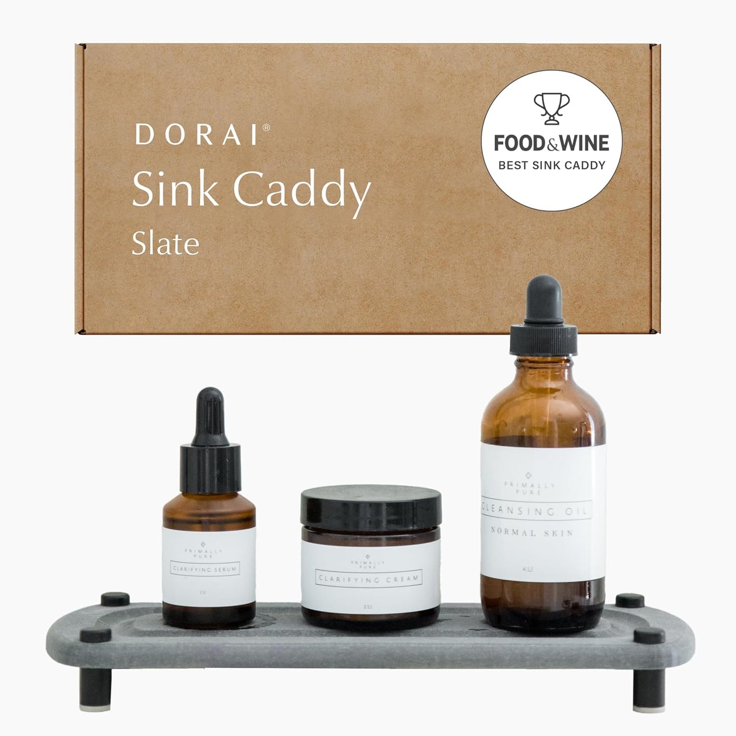 Dorai Home Sink Caddy – Water-Absorbing Stone Tray for Sink, Stainless Steel Feet, Fast-Drying, Slate