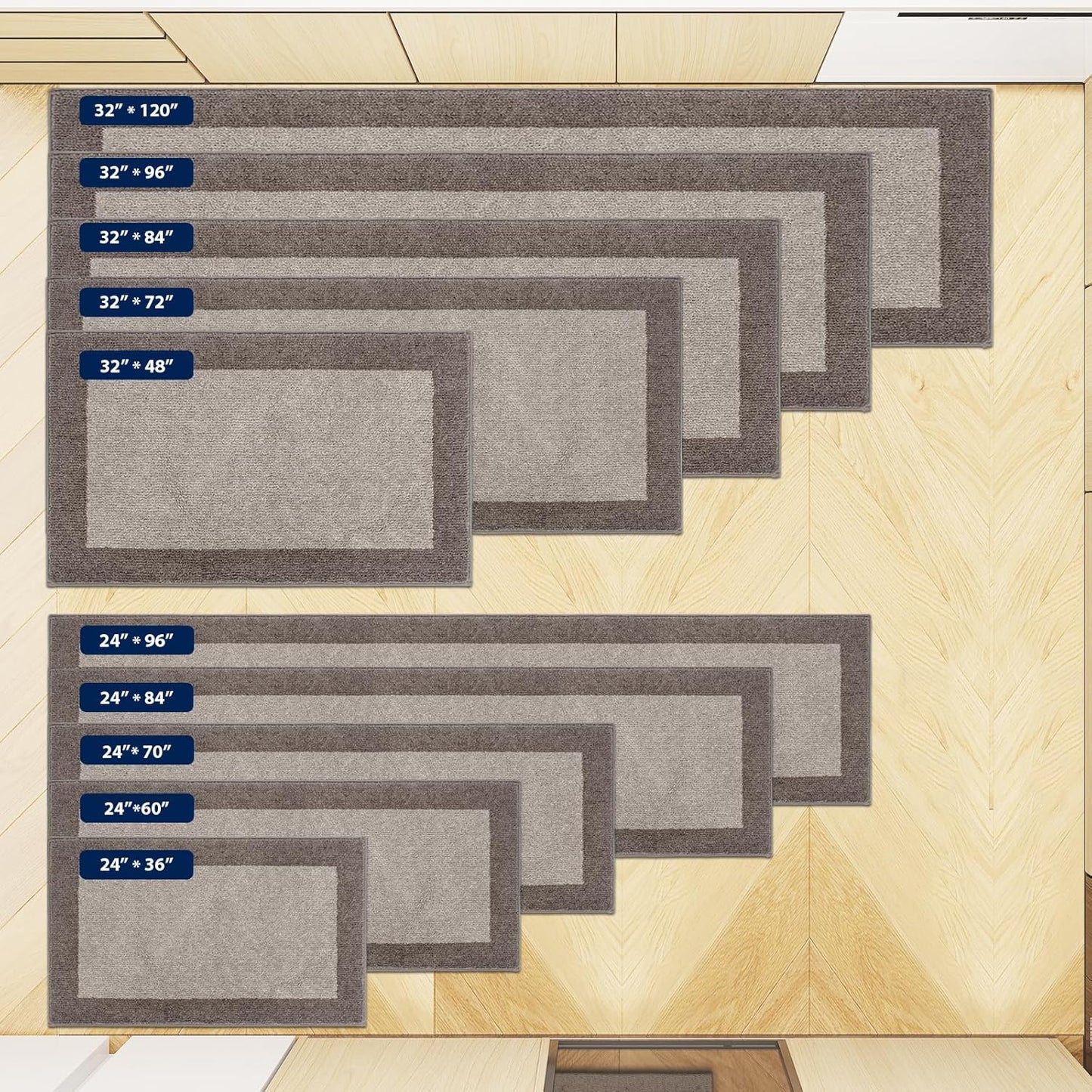 Machine Washable Kitchen Rug 24" x 84", Non Slip Kitchen Mat for Floor, Absorbent Entrance Runner Rug for Bedroom, Hallway, Bathroom, Door (Roll Packing)