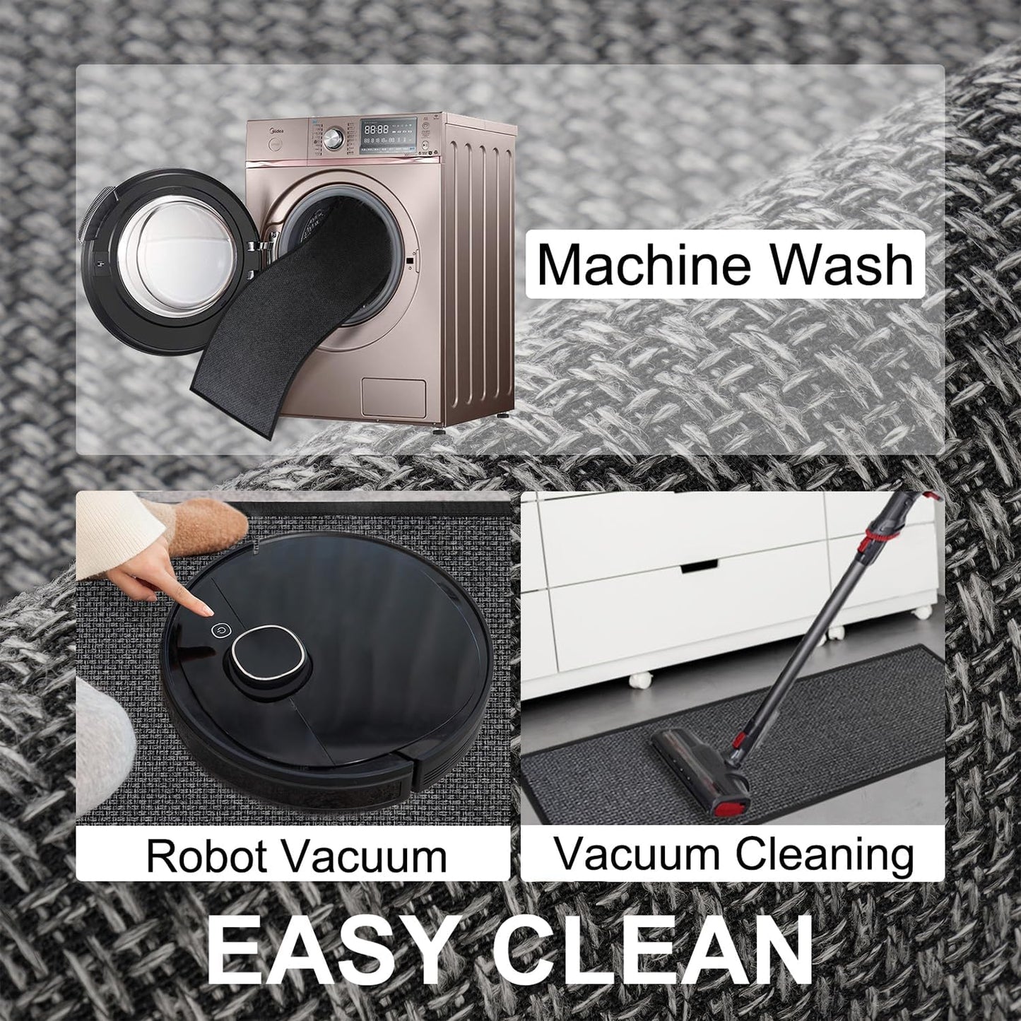 Kitchen Mat 1 PCS, Cushioned Non Slip Rugs for Kitchen Floor, Absorbent Runner Comfort Standing Mats Washable for Kitchen, Office, Home (Black, 17.3"x95")