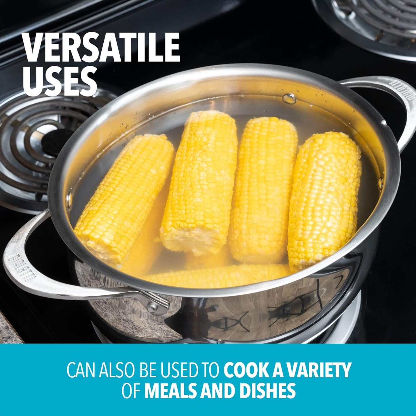 Bialetti 6-Quart Nonstick Aluminum Pasta Pot with Strainer Lid and Handles, PFOA-Free Nonstick Oval Cooking Pot and Lid, Silver