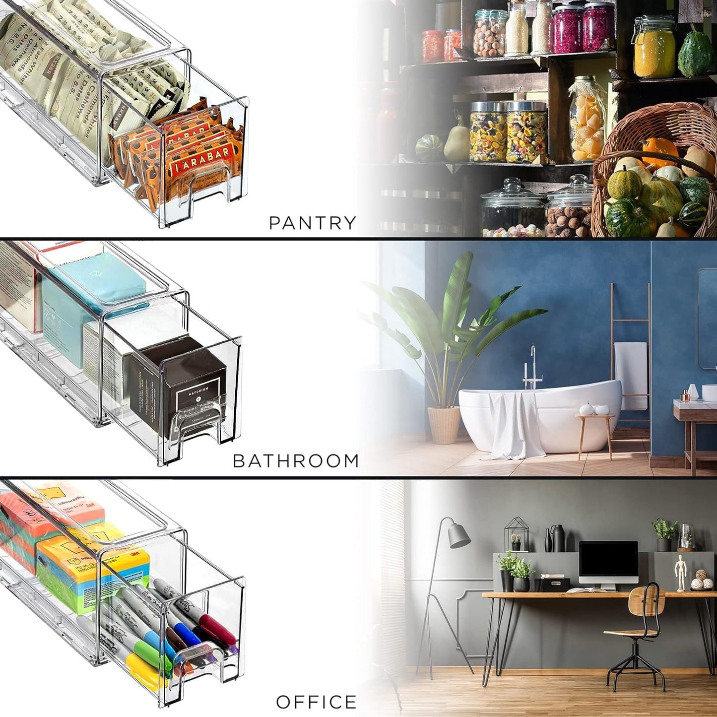 Sorbus Small Clear Storage Drawers (2 Pack) – Stackable Organizer Bins with Pull-Out Drawers for Kitchen, Pantry, or Fridge – Acrylic Storage Bins with Handles