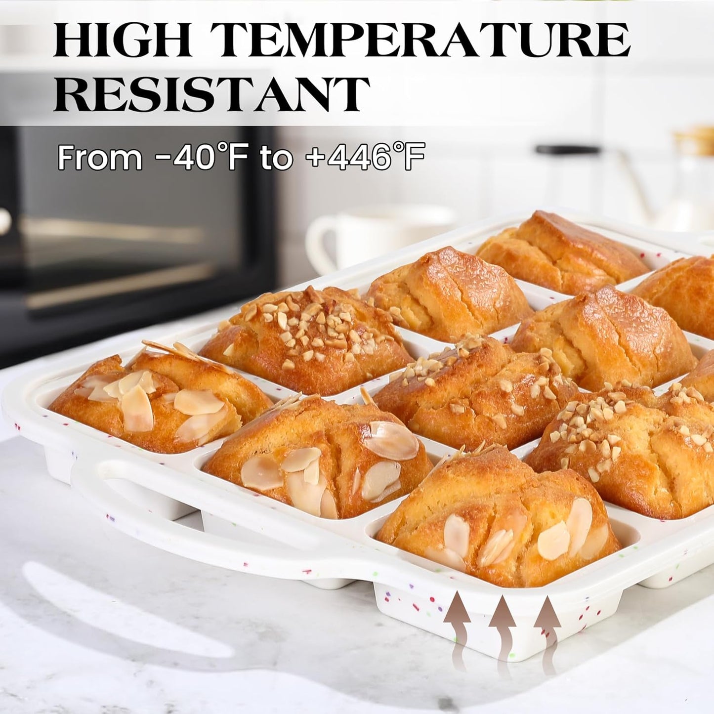 1 Pc Brownie Pan With Dividers Silicone Nonstick Mini Individual 12 Cup Square Muffin Cupcake Pans with Metal Frame(Cream)