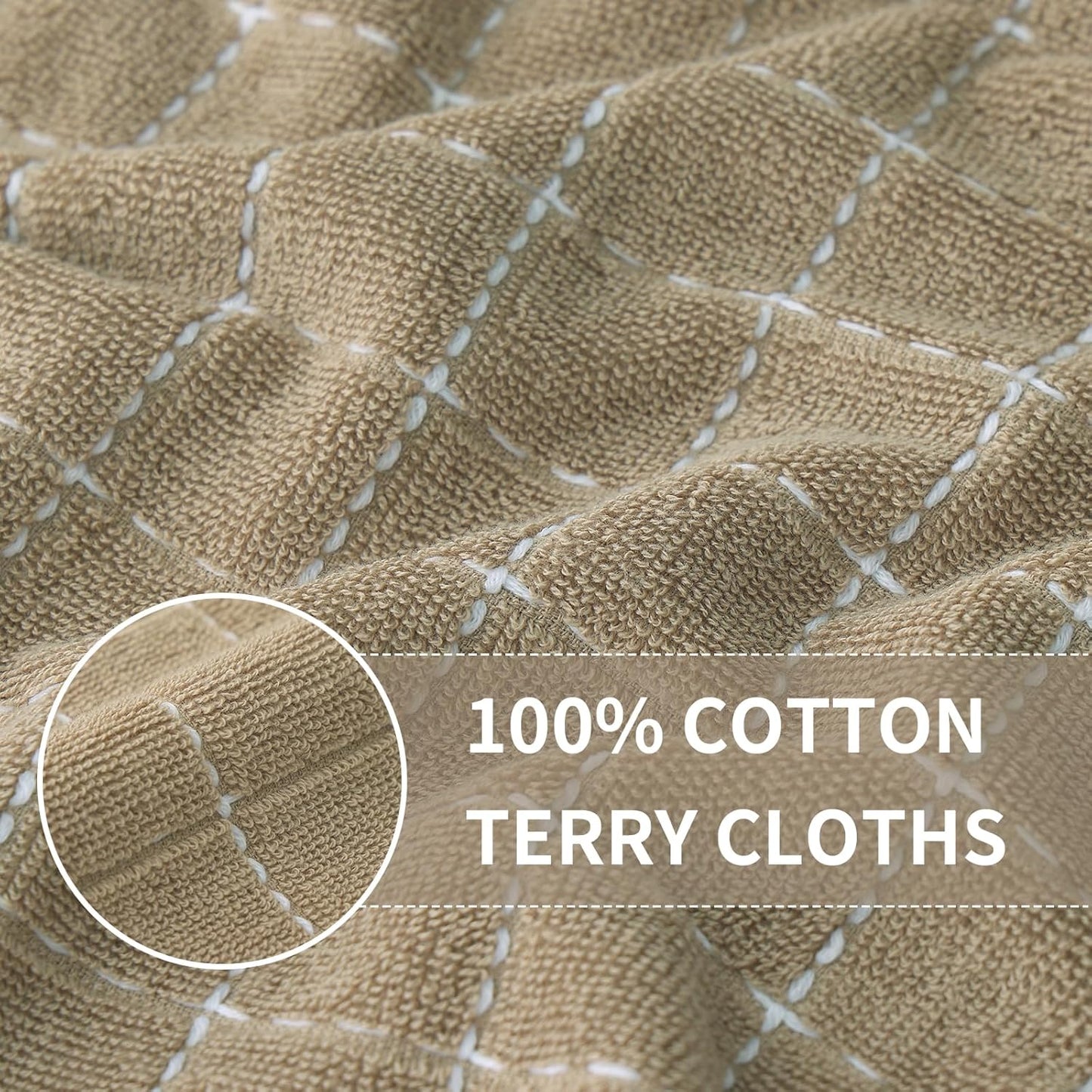 Homaxy 100% Cotton Terry Kitchen Dish Cloths, Ultra Soft and Absorbent Dish Towels for Kitchen, Perfect for Drying and Washing Dishes, 12 Pack, 12 x 12 Inches, Tan