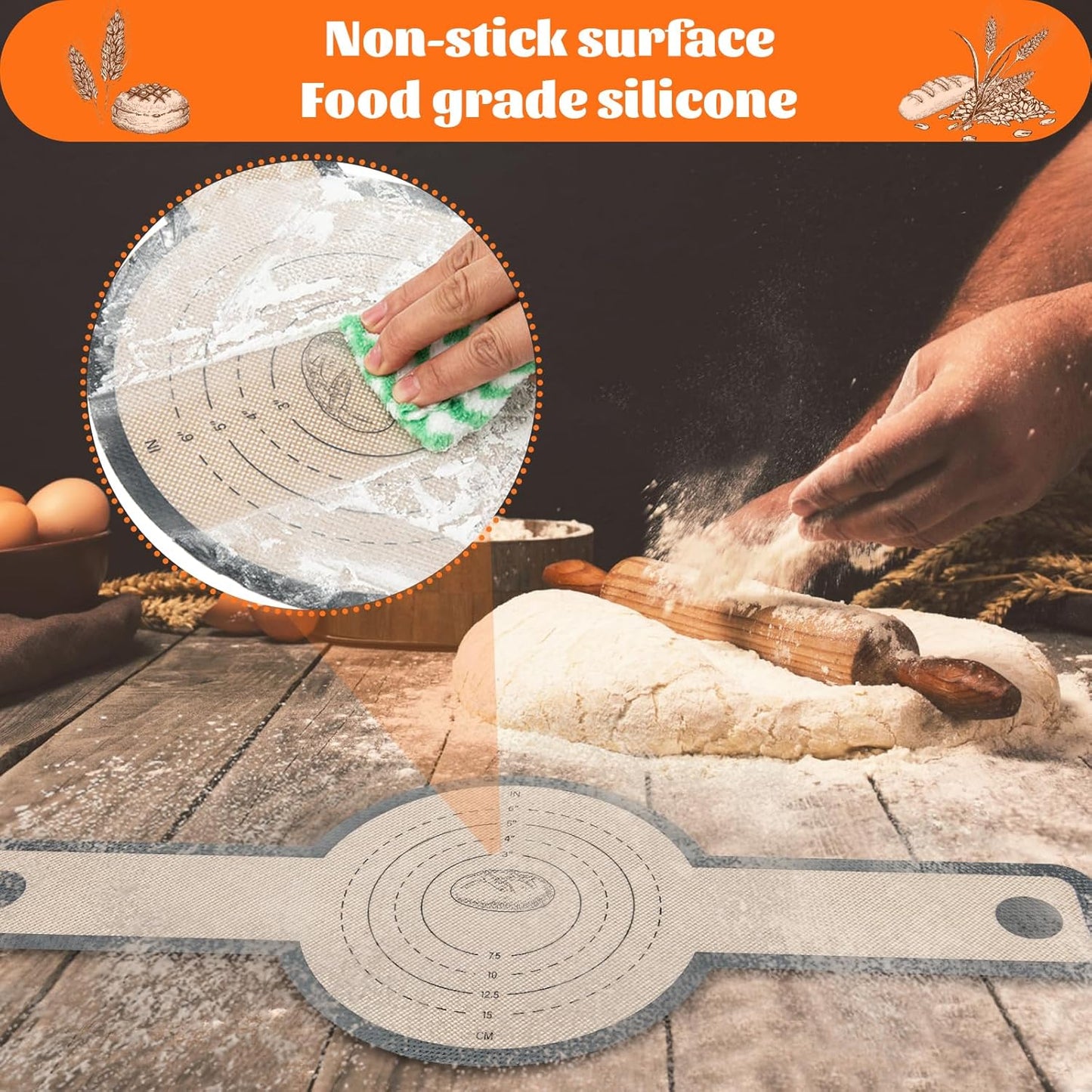 Silicone Bread Sling Dutch Oven Liners Sourdough Baking, Non-Stick Bread mat with Extra Long Handles, Easy Clean Reusable Silicone Bread Baking Mat, 2 Pack for Transferable Dough, Best Japan Silicone