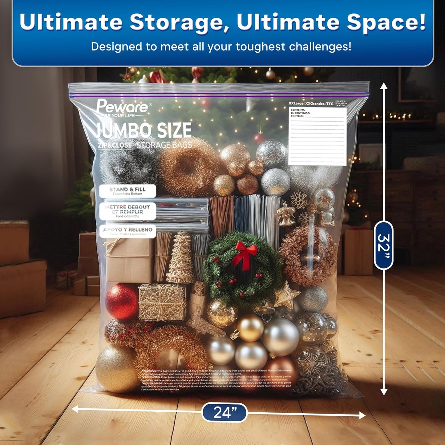 Large Storage Bags, 24"x32" Jumbo Plastic Bag, BPA Free, 20 Gallon 3XL Zipper Lock Baggies for Clothes Pillow Travel Moving - 50 Mega Bags