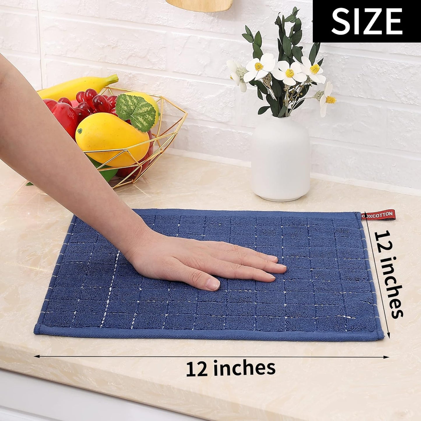Homaxy 100% Cotton Terry Kitchen Dish Cloths, Ultra Soft and Absorbent Dish Towels for Kitchen, Suitable for Drying and Washing Dishes, 6 Pack, 12 x 12 Inches, Navy Blue