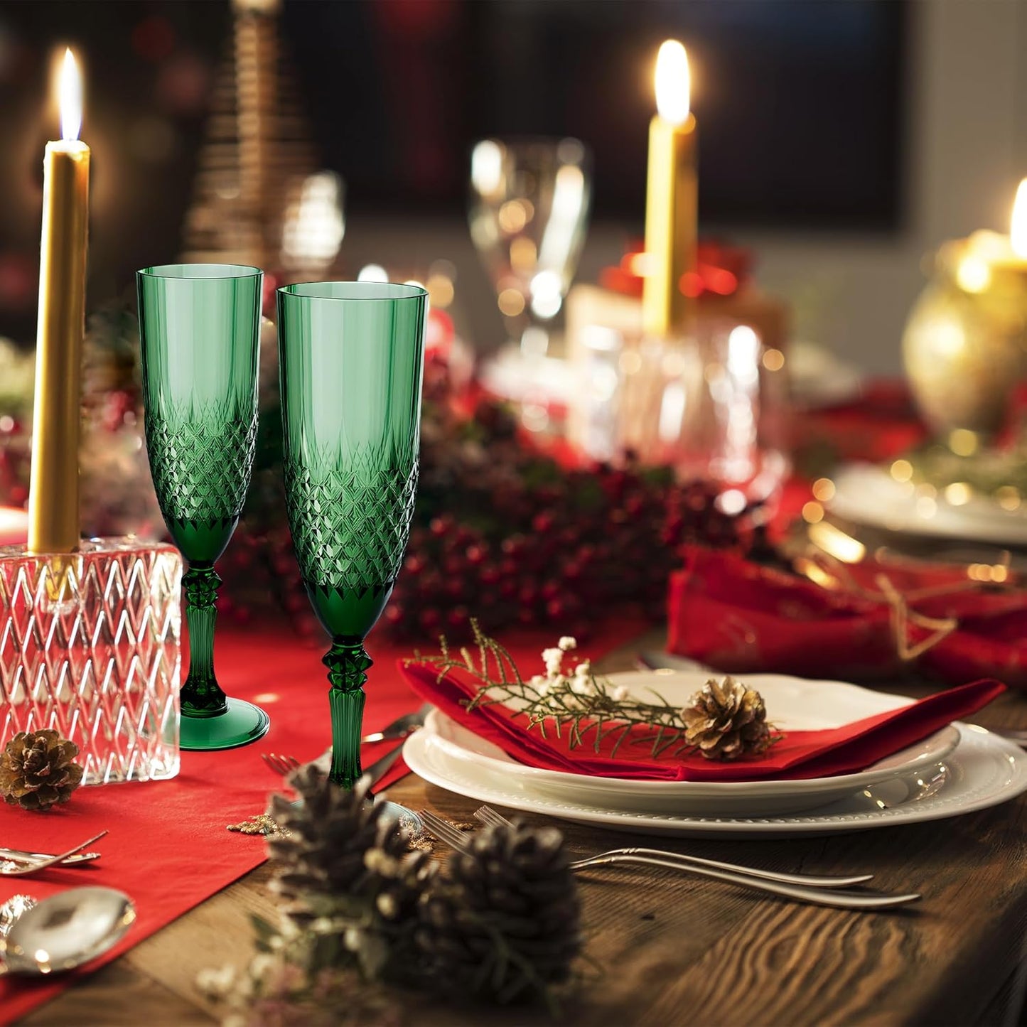 Plastic Champagne Flutes, 48PCS Dark Green Plastic Wine Glasses Goblets Reusable Champagne Flute for Christmas, Weddings, Bachelor Parties, Toasting, and Events(48, Dark Green)