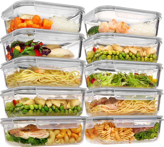 Vtopmart Glass Storage Containers with Lids, Meal Prep Food Container Sets, Lunch Box with Snap Airtight Lid for Microwave, Oven, Freezer and Dishwasher (10pack 35oz)