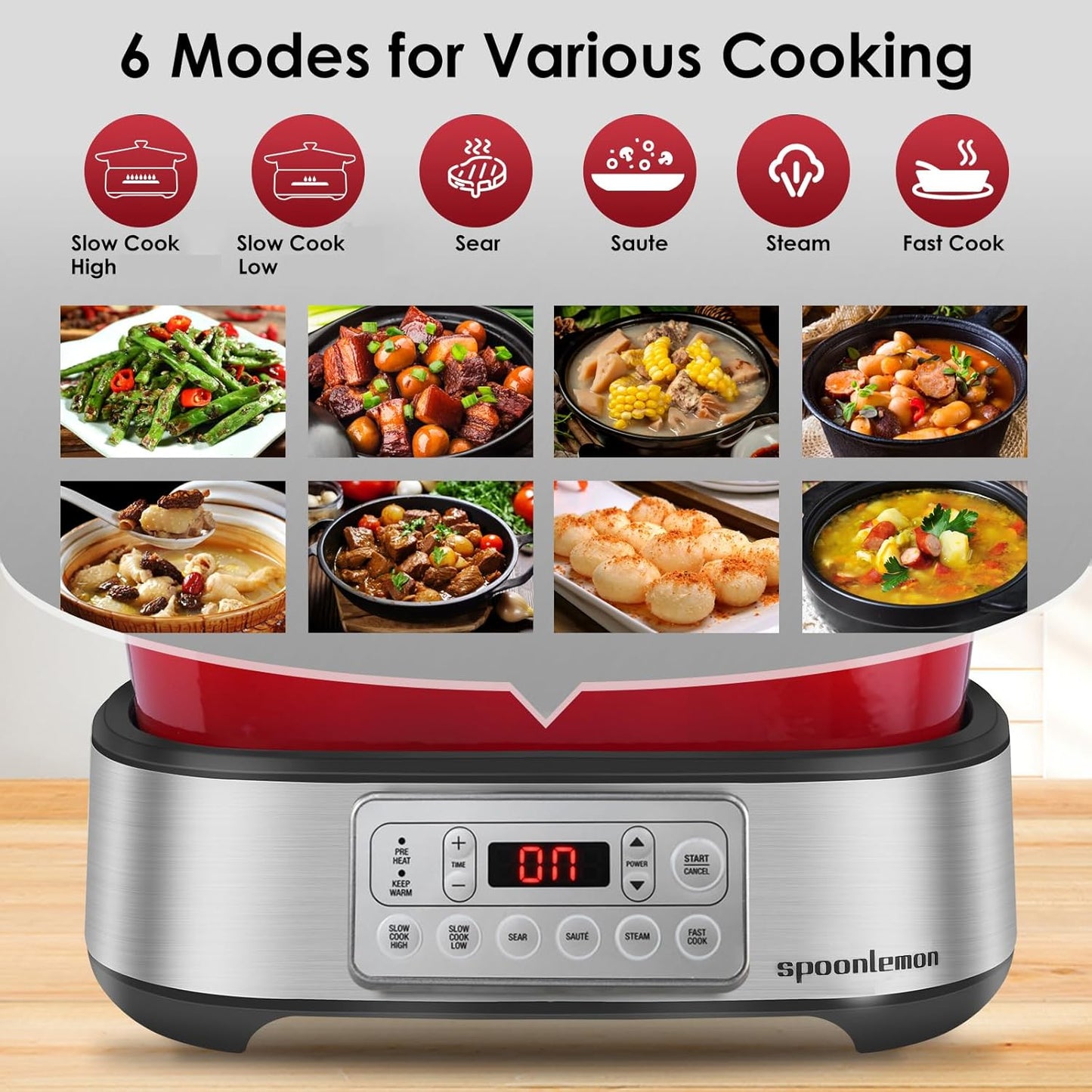 Electric Dutch Oven Multi-Cooker 6-in-1, 5.8QT Enameled Cast Iron Pot - Oven Safe Pot to 392℉, 1250W Fast Heating, 6 Preset Functions- Slow Cook, Sauté, Sear, Steam, Fast Cook, Keep Warm