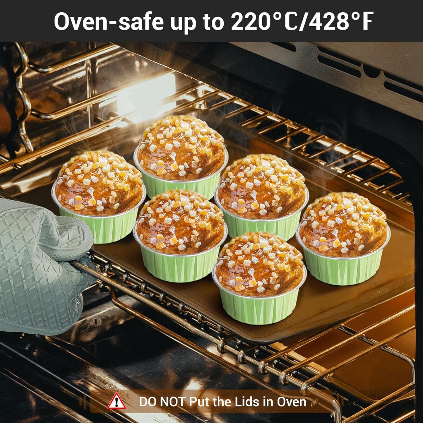 EUSOAR Baking Cups with Lids, 30pcs 5oz Disposable Aluminum Foil Muffin Liners Ramekins Cupcake Baking Cups, Disposable Foil Baking Cups Containers Mini Pie Pans for Creme Brulee or Cupcake-Green