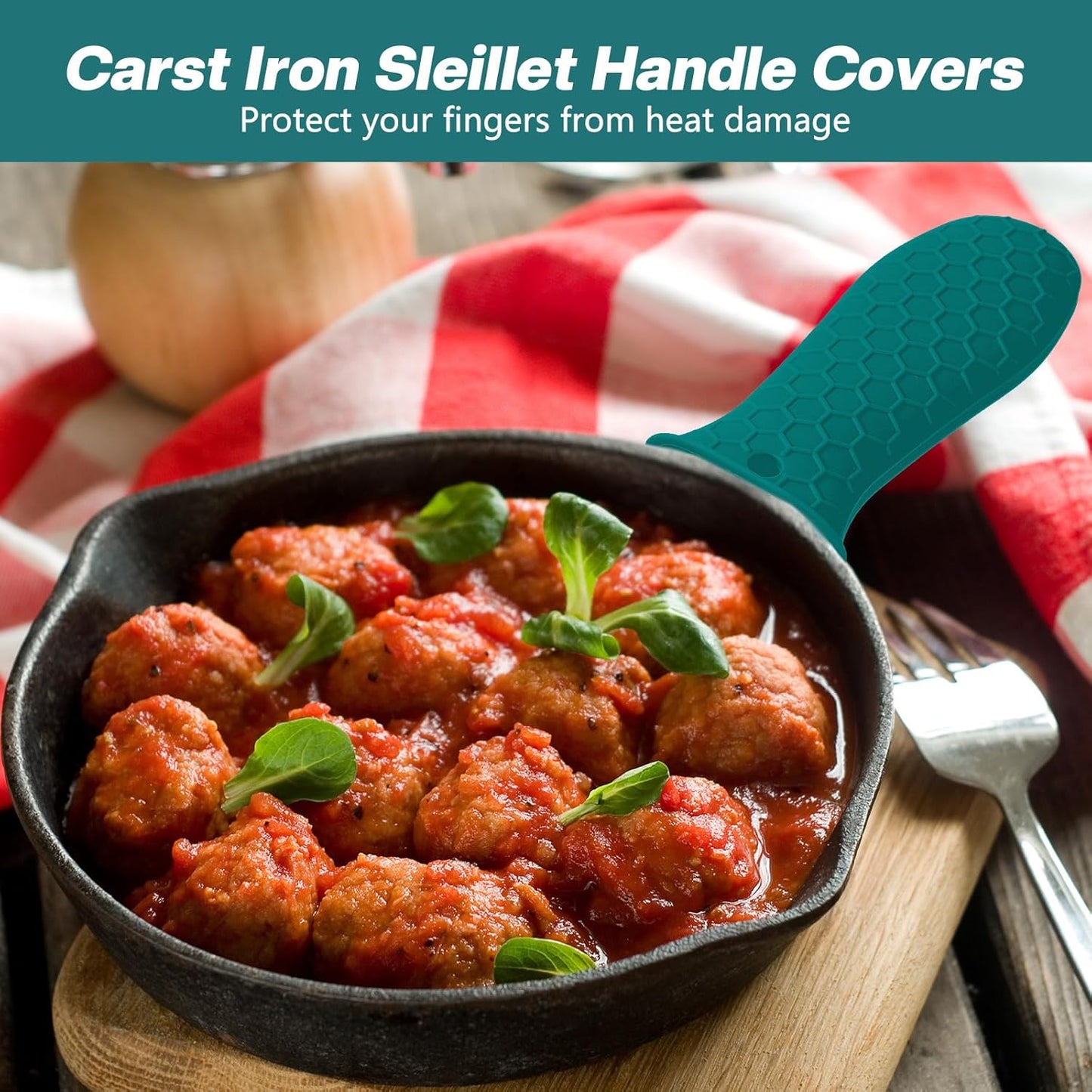 Patelai 2pcs Silicone Handle Cover for Cast Iron Skillet Kitchen Silicone Handles for Pots and Pans Non-Slip Pot Holder Sleeve for Fry Pan Griddles Metal Aluminum Cookware(Green)