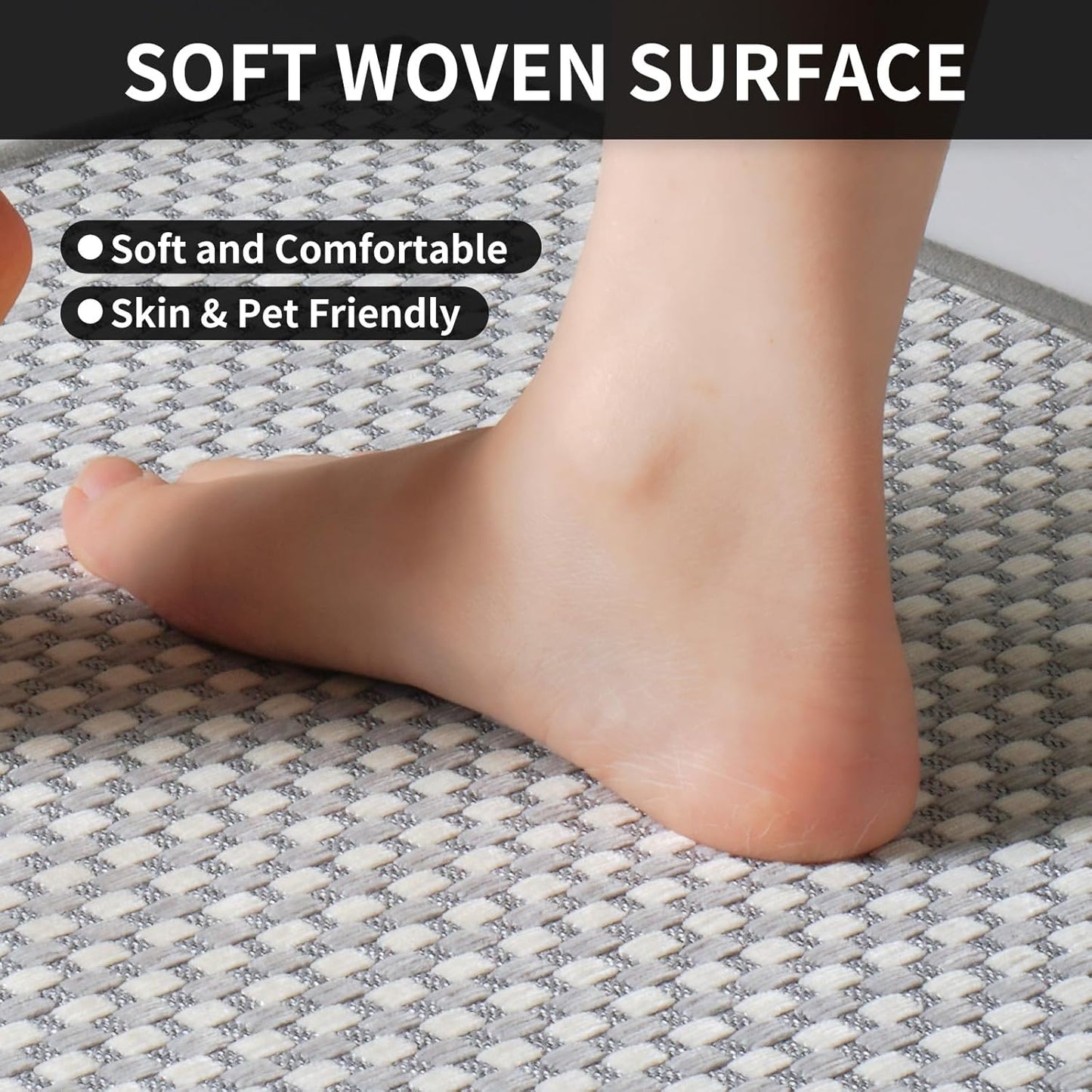 Long Kitchen Runner Rugs Kitchen Mat Non Slip Washable, Super Absorbent Soft Chenille Braided Kitchen Mats for Floor, Rubber Backing Kitchen Floor Sink Standing Mat, Easy Clean, Gray 17"x71"