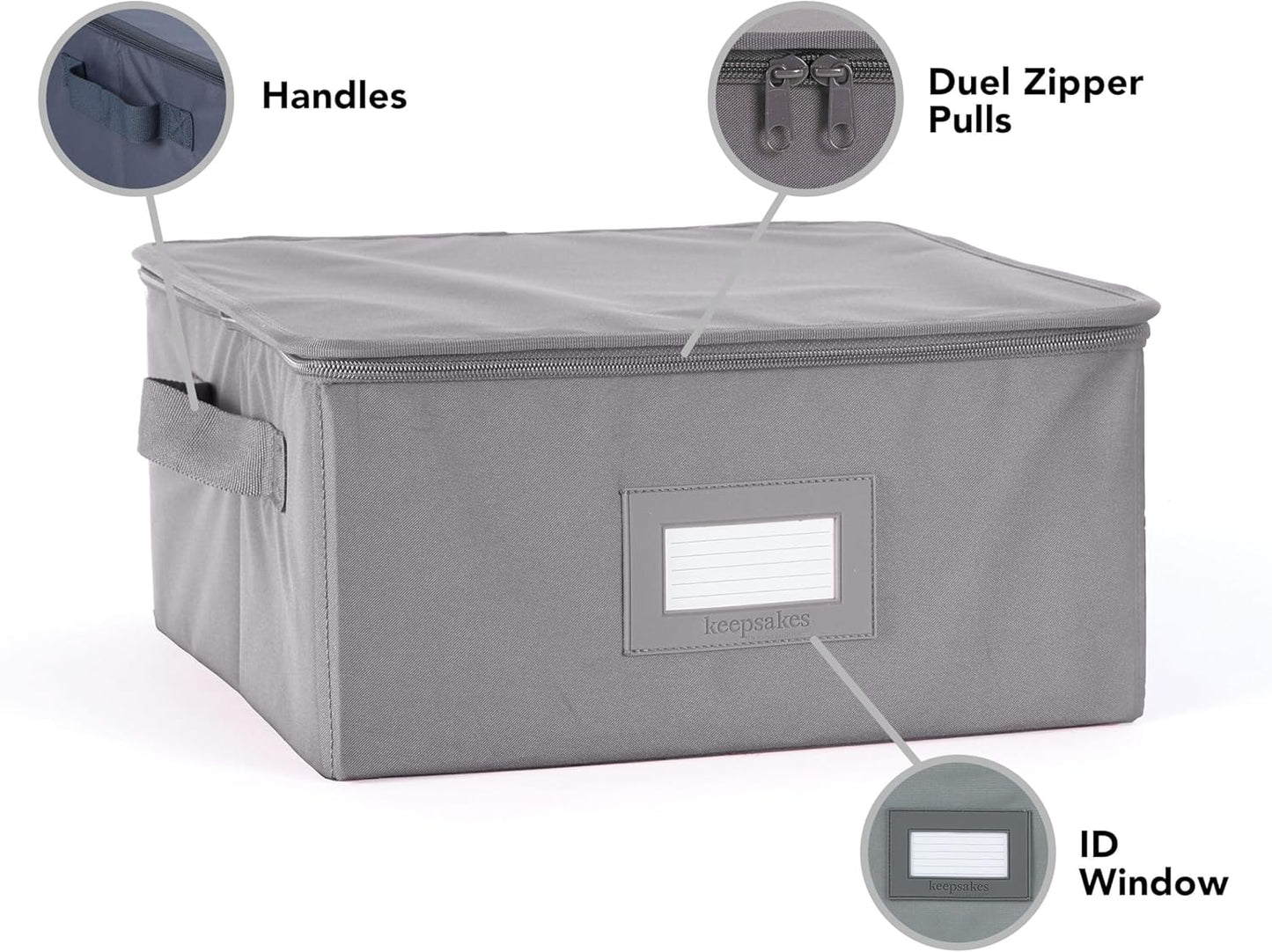 Covermates Keepsakes Dish Storage Box - Stackable, Reinforced Handles, China Storage, Graphite