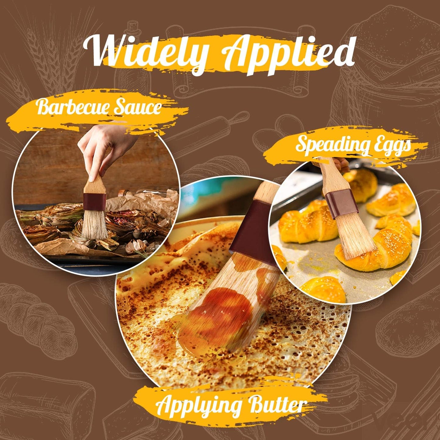 Pastry Brushes for Baking Basting Brush with Boar Bristles and Beech Hardwood Handles Culinary Oil Brush for Barbecue Butter Grill BBQ Sauce Baster Marinade Kitchen Food Cooking Brushes (1/1.5-4PCS)