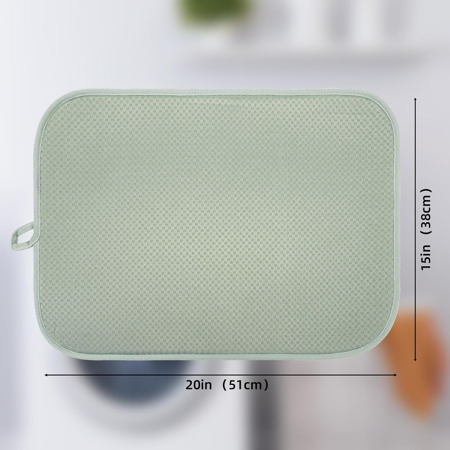 2 Packs Dish Drying Mats for Kitchen Counter, Drying Matt Kitchen Counter, Sage Green Kitchen Dish Drying Mat & Dish Dryer Mat for Drying Dishes, 20 x 15 inches (Green)