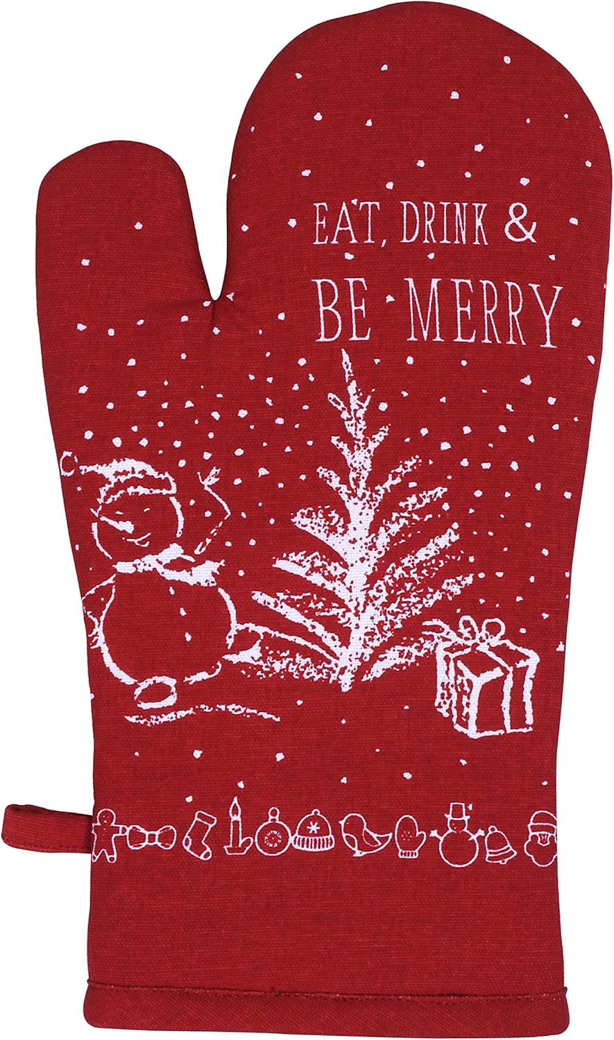 AMOUR INFINI Oven Mitts Set of 1 Quilted Liner with Hanging Loop Non Slip, Heat Resistant, Washable Reusable Oven Mitt (Christmas Party 7x13 Inches)