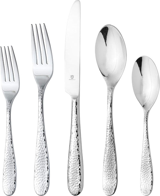 Hammered Silverware Set | Premium 18/10 Stainless Steel Flatware Service for 4 | Heavy-Duty & Dishwasher Safe | Built to Last (20-Piece, Fidenza Hammered)