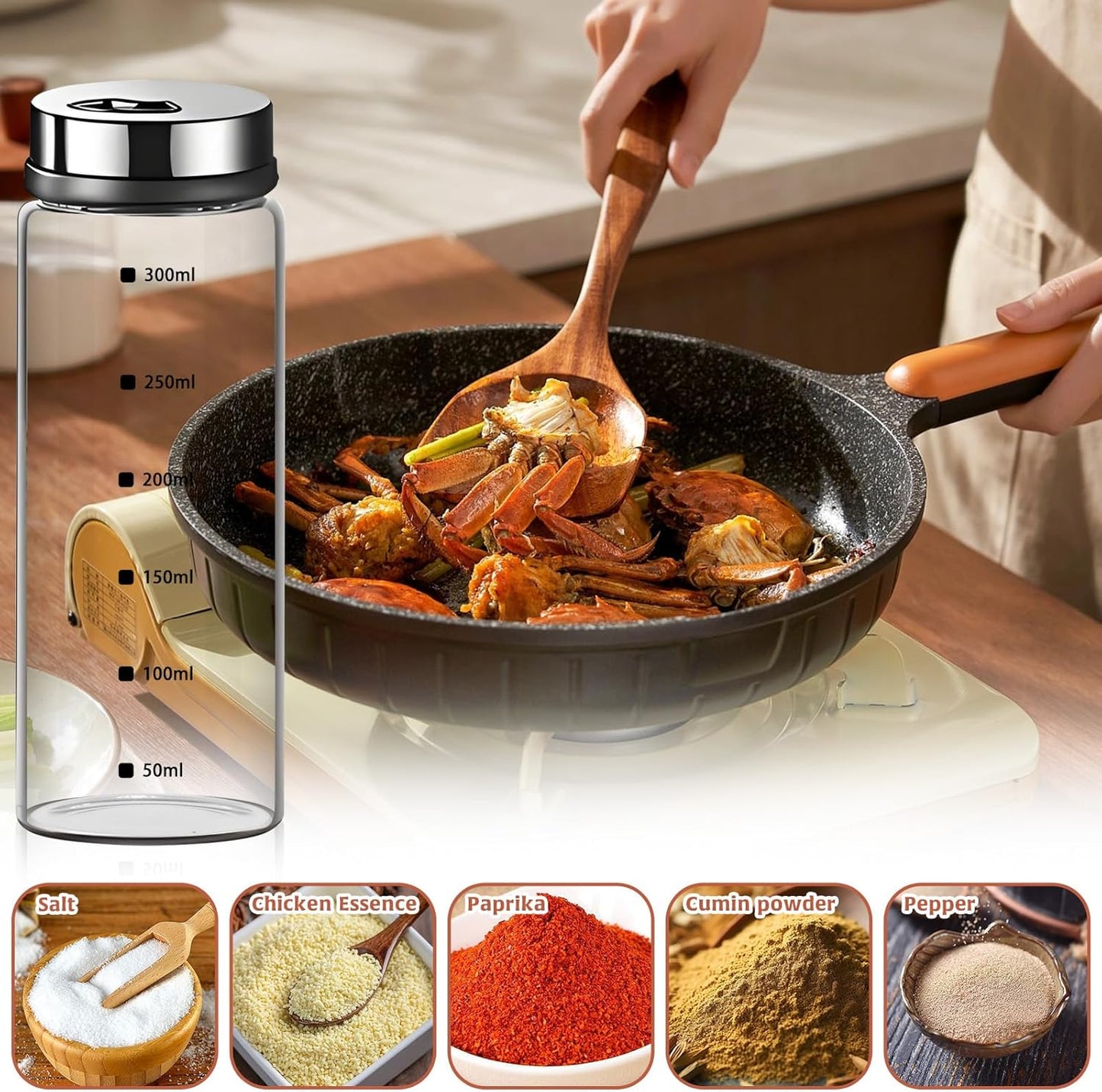 2Pcs Large Salt & Pepper Shakers, Glass Salt & Pepper Shakers with Adjustable Pour Holes, Salt & Pepper Dispensers with Stainless Steel Removable Lids, Salt Spice Shakers for Kitchen Restaurant