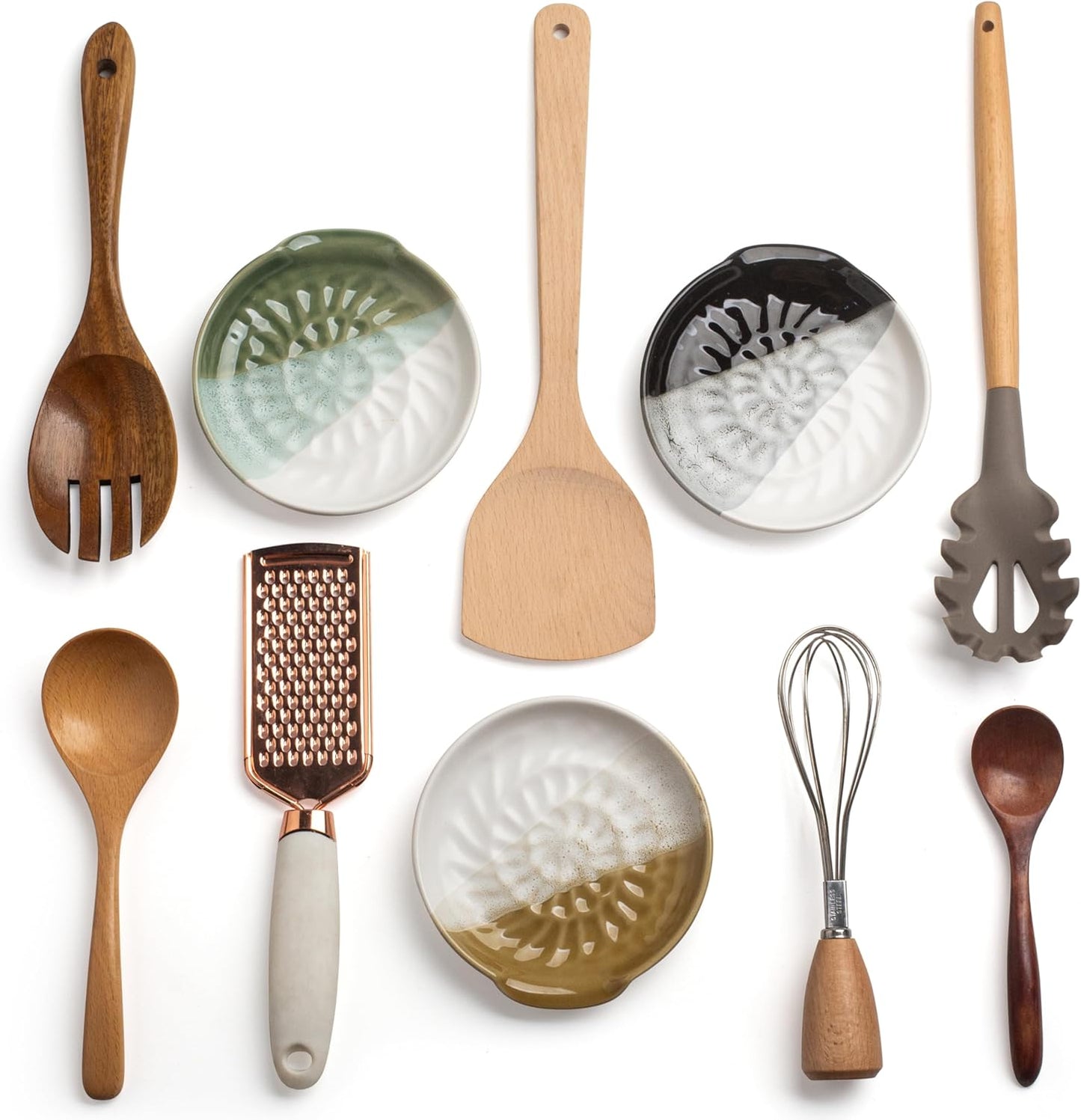 Large Spoon Rest for Stove Top, 5.3inch Ceramic Spoon Holder Utensil Holder for Kitchen Counter, Large Cooking Spatula Rests for Ladles Tongs, Gradient Brown