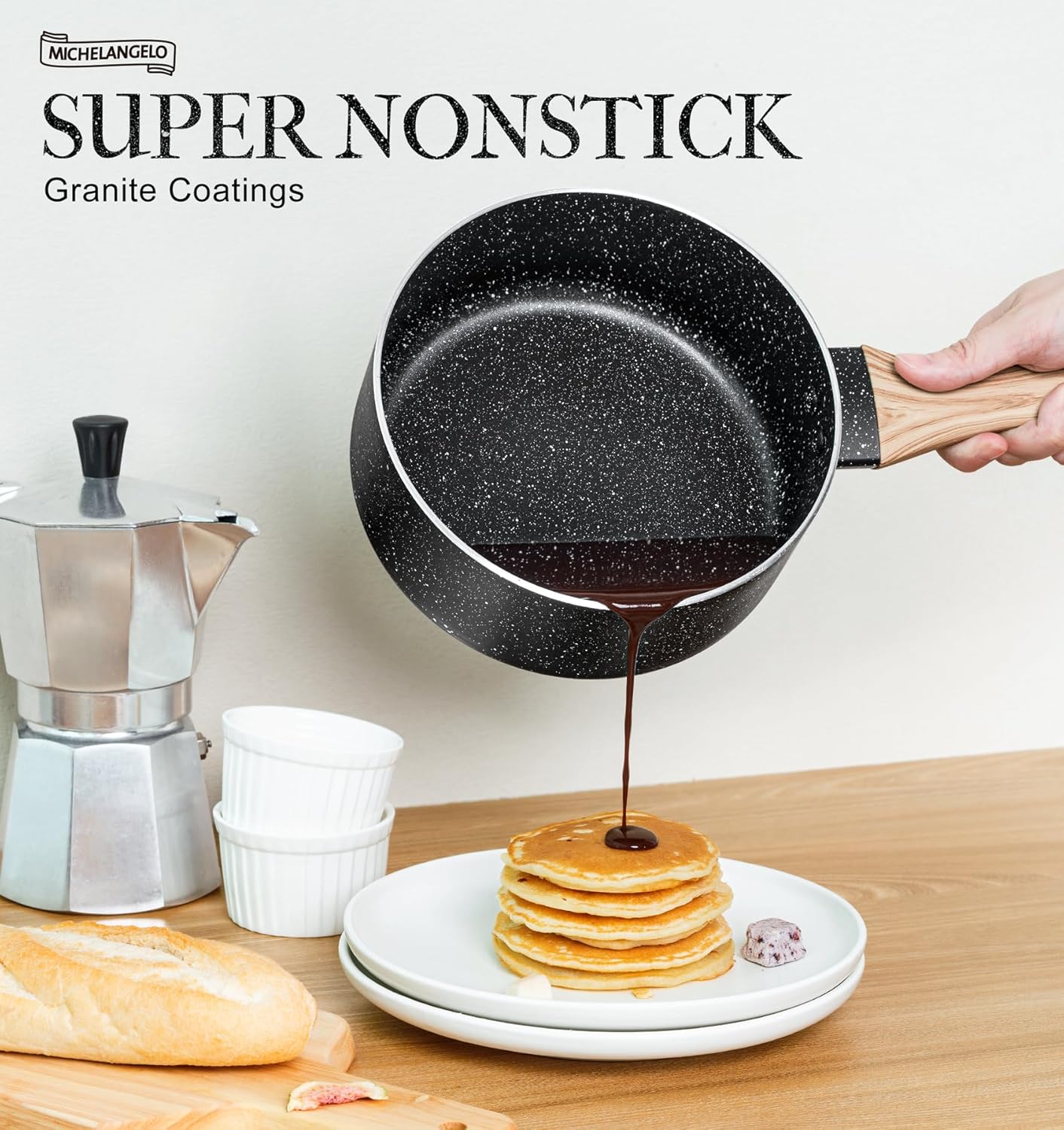 MICHELANGELO Saucepan Set with Lid, Nonstick Sauce Pan with Lid 1QT, 2QT & 3QT, Stone Saucepan Sets, Small Sauce Pot with Lid, Granite Sauce pan 3 Piece, Sauce Pots, Black