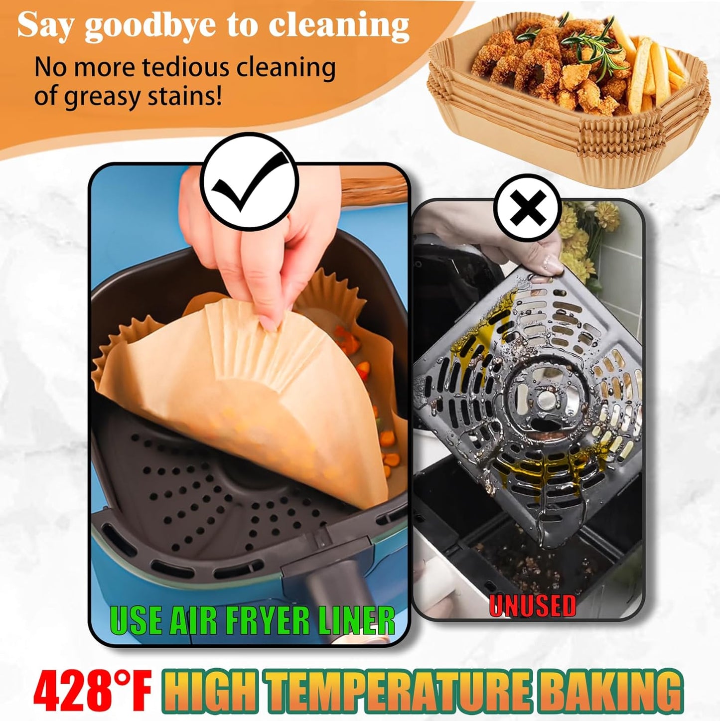 Air Fryer Disposable Paper Liners for Ninja Foodi DZ201 DZ401 FG551, 125 Pcs Rectanglar Parchment Cooking Oil-proof Liner for Airfryer, Microwave Oven, Frying Pan, Fryers Filters Sheets Baking Basket