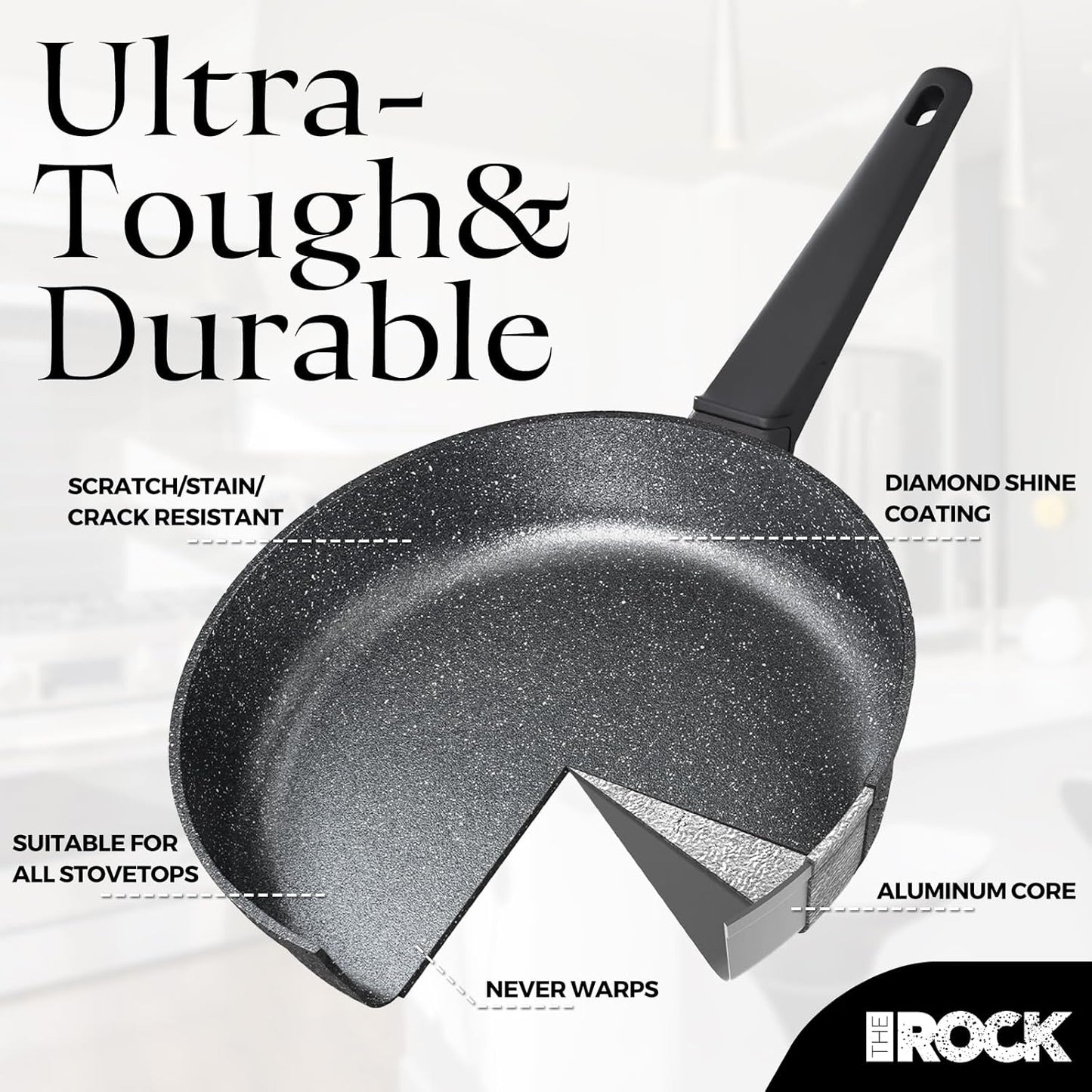 THE ROCK SOHO 9.5-Inch Nonstick Frying Pan with Lid – Compact for Urban Kitchens, Nothing Sticks, Never Warps, Lasts Longer, Oven & Dishwasher Safe, Black