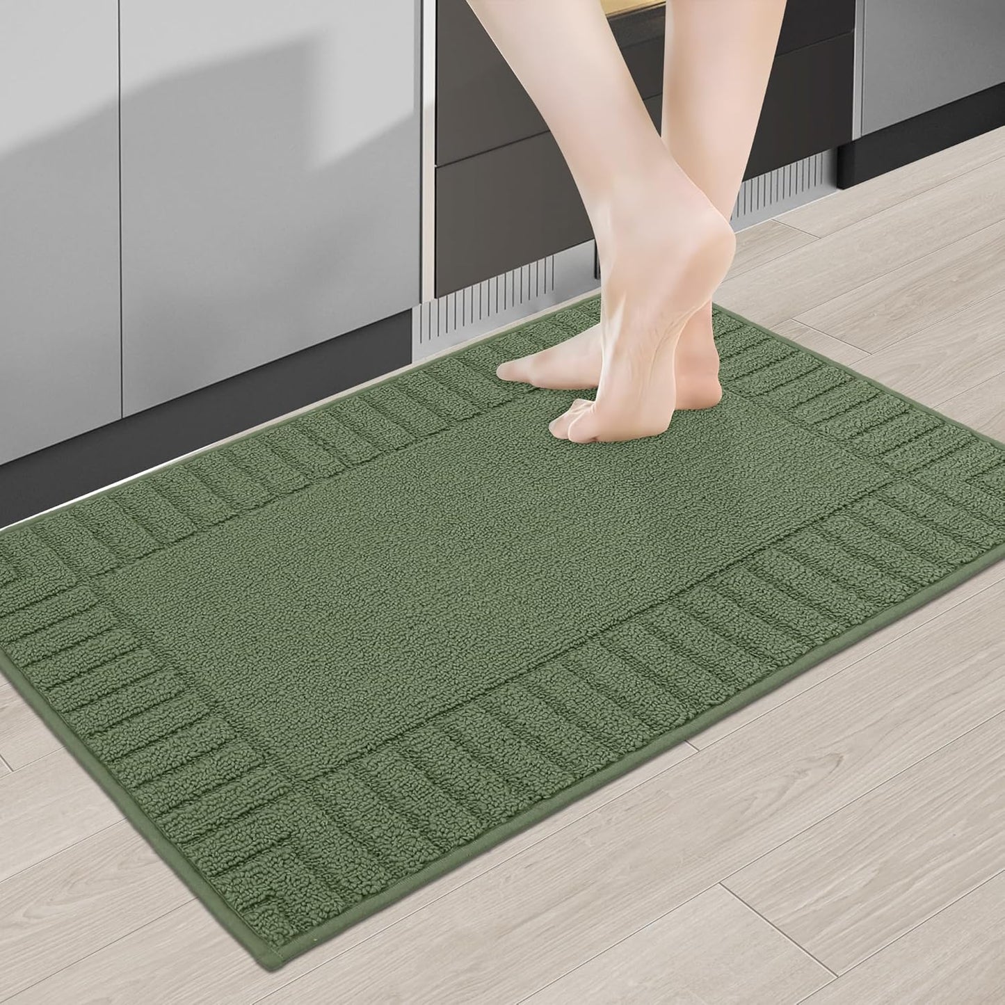 BEQHAUSE-Kitchen-Rugs-Non Slip-Kitchen-Mats-for-Floor Machine Washable Kitchen Rugs Absorbent Kitchen Carpet with TPR Non Skid Backing,Green, 20”x30”