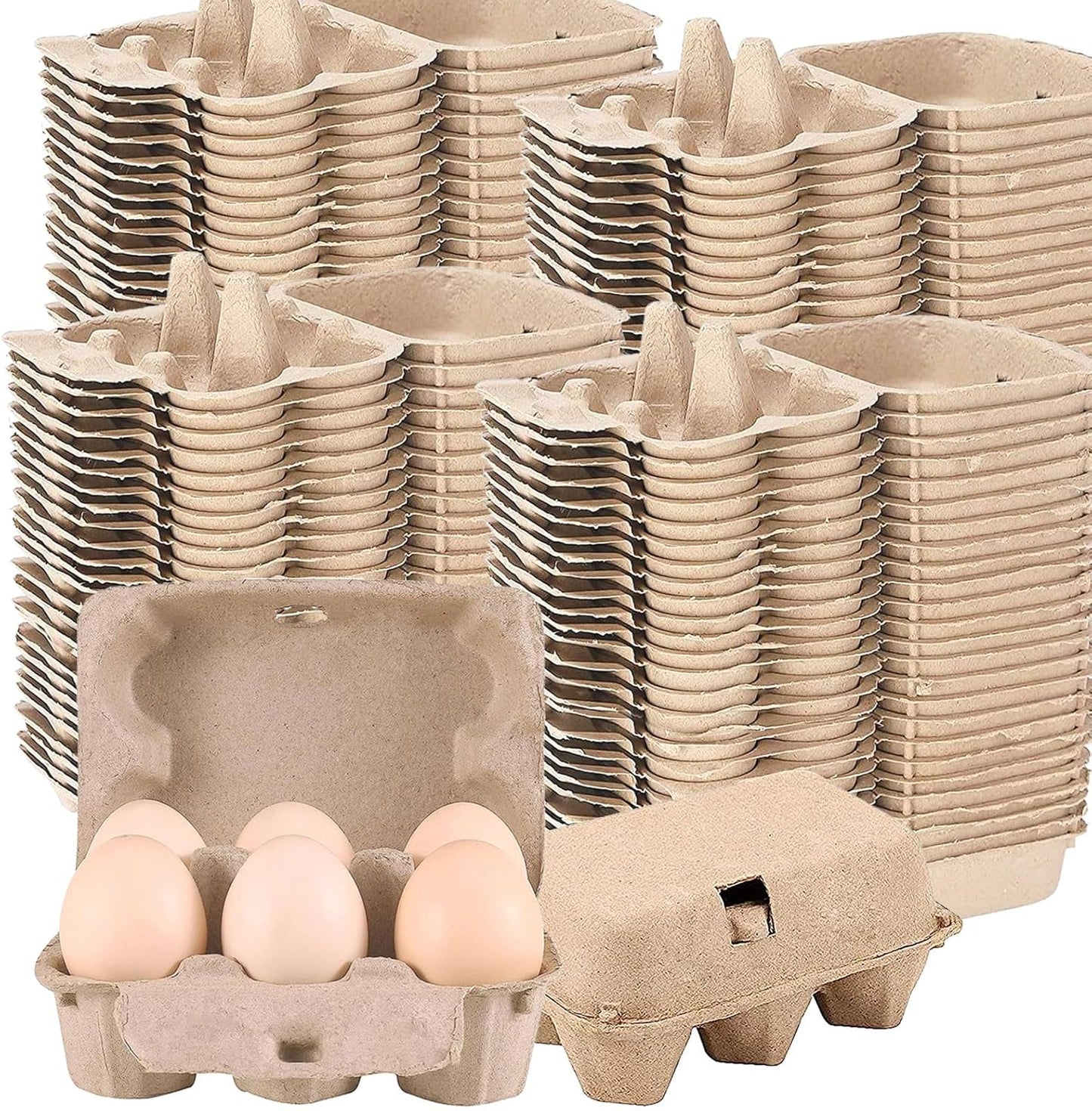 100 Pieces Natural Material Empty Egg Cartons, Each Holds 6 Fiber Egg Carton For Home, Farm, Market, Camping, Picnic, Travel,Reusable.