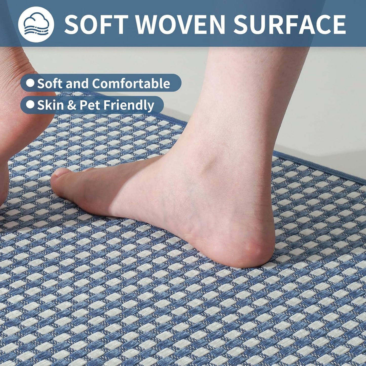 Long Kitchen Runner Rugs Kitchen Mat Non Slip Washable, Super Absorbent Soft Chenille Braided Kitchen Mats for Floor, Rubber Backing Kitchen Floor Sink Standing Mat, Easy Clean, Blue 24"x71"