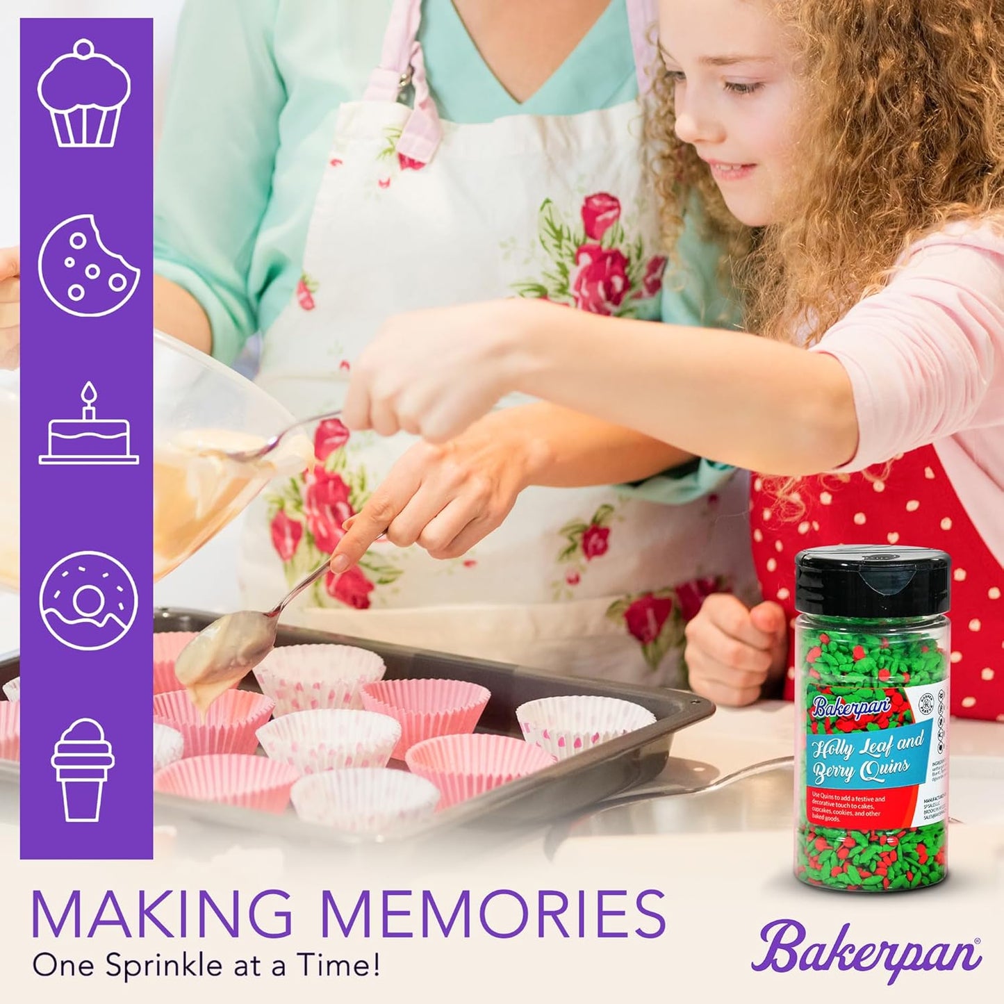 Bakerpan Quins Sprinkles for Cake Decorating - 4 Ounces - Rainbow Edible Confetti Sprinkles for Cupcakes, Ice Cream, Cookies, Cakes (Made in USA)