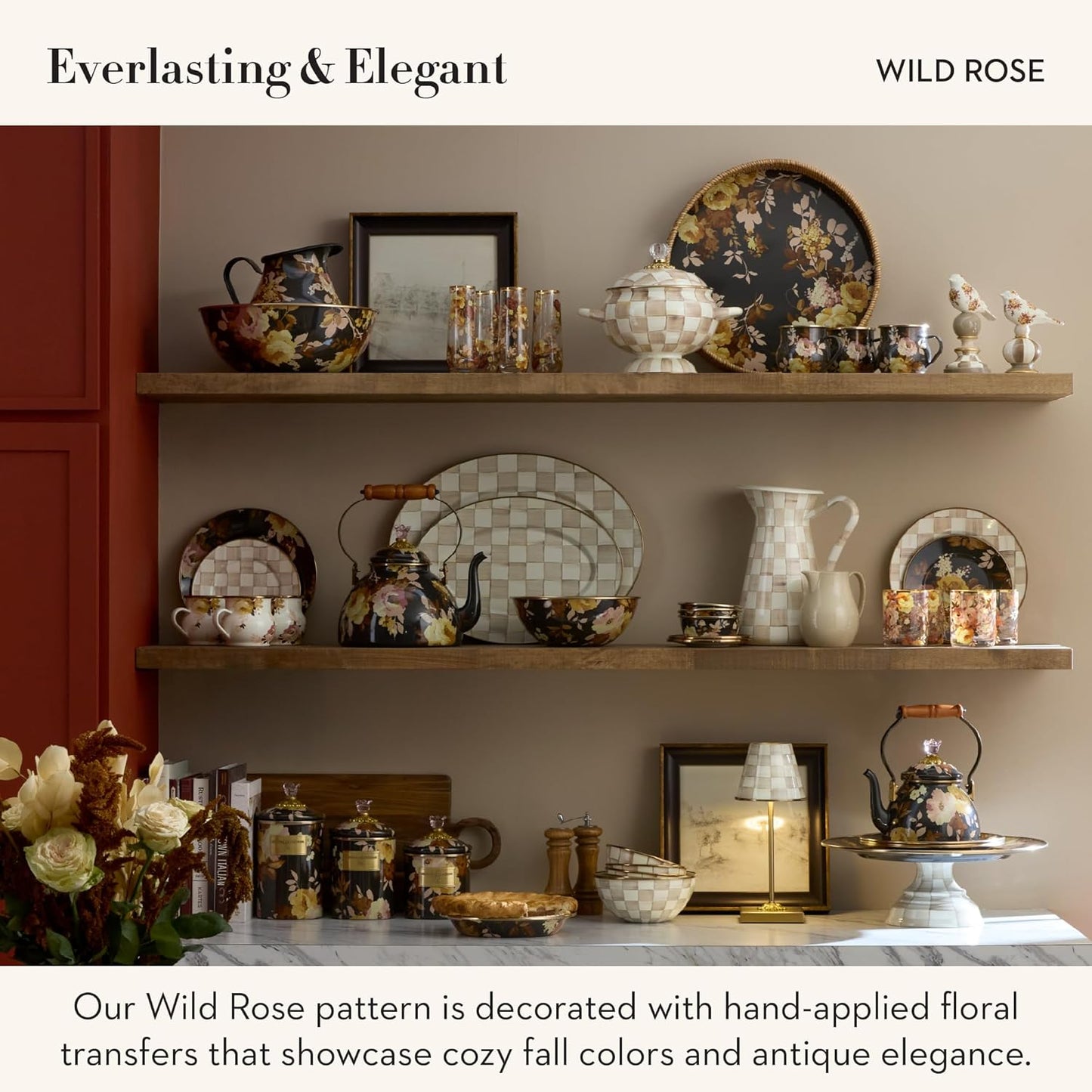 MACKENZIE-CHILDS Wild Rose Brown Utensil Holder