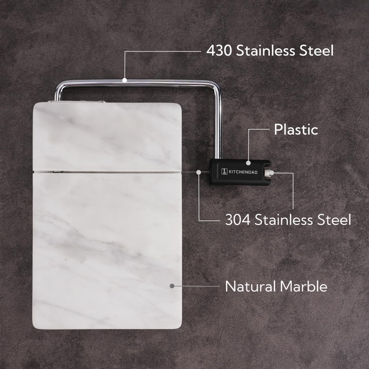 KITCHENDAO Replaceable Wire Cheese Slicer with Board, Tightness Adjustable Cheese Slicer, Marble Cheese Cutter for Block Cheese, Easy to Replace, with 2 Extra Upgrade Strong Wires