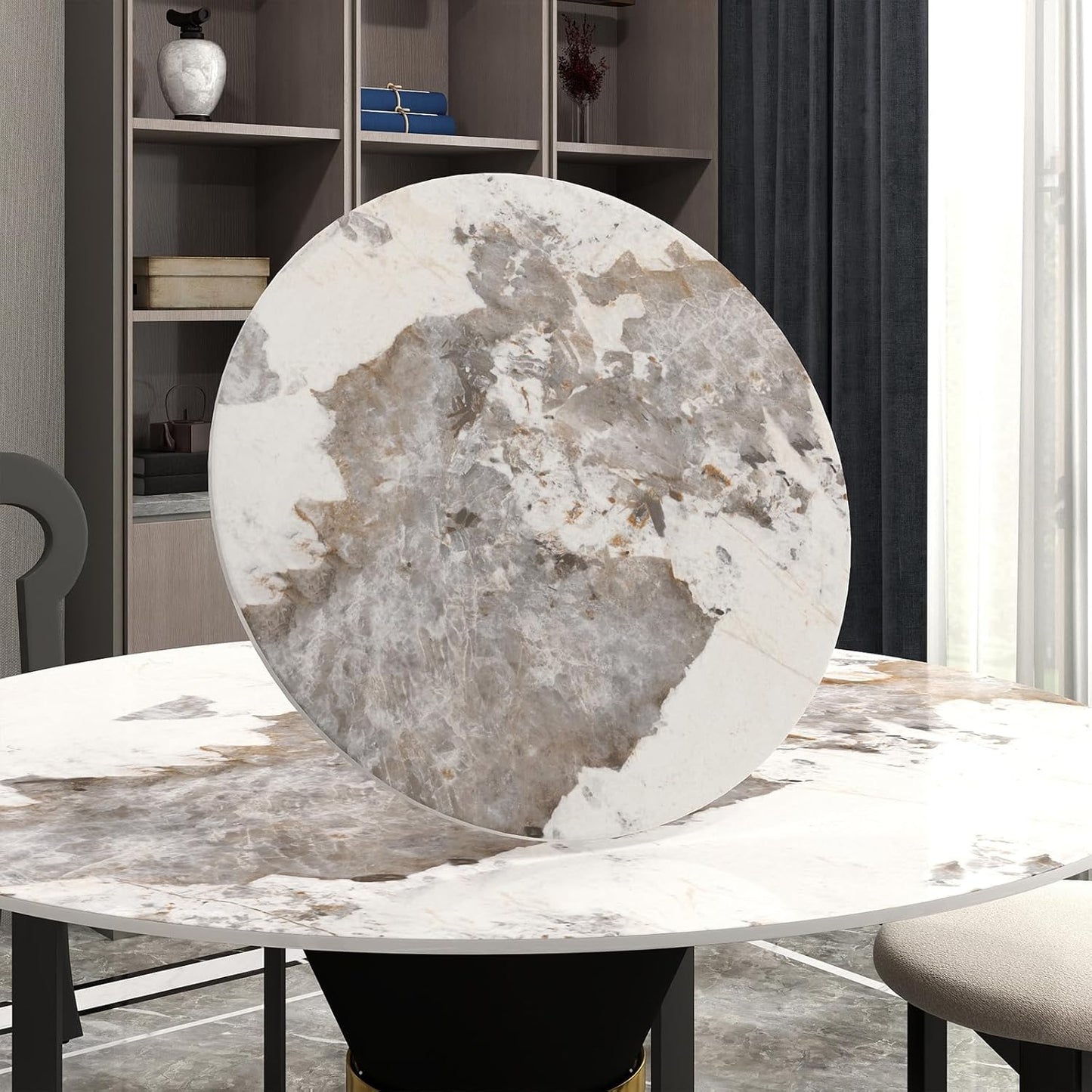 23.6" Lazy Susan for Table Top Sintered Stone Rotating Serving Tray for Dining Table, Kitchen Lazy Susan Organizer Spinning Rotating Food Server Party Centerpieces