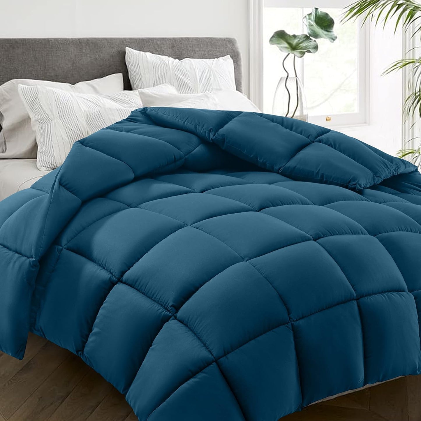 HYLEORY All Season Queen Size Bed Comforter - Cooling Down Alternative Quilted Duvet Insert with Corner Tabs - Winter Warm - Machine Washable - Teal