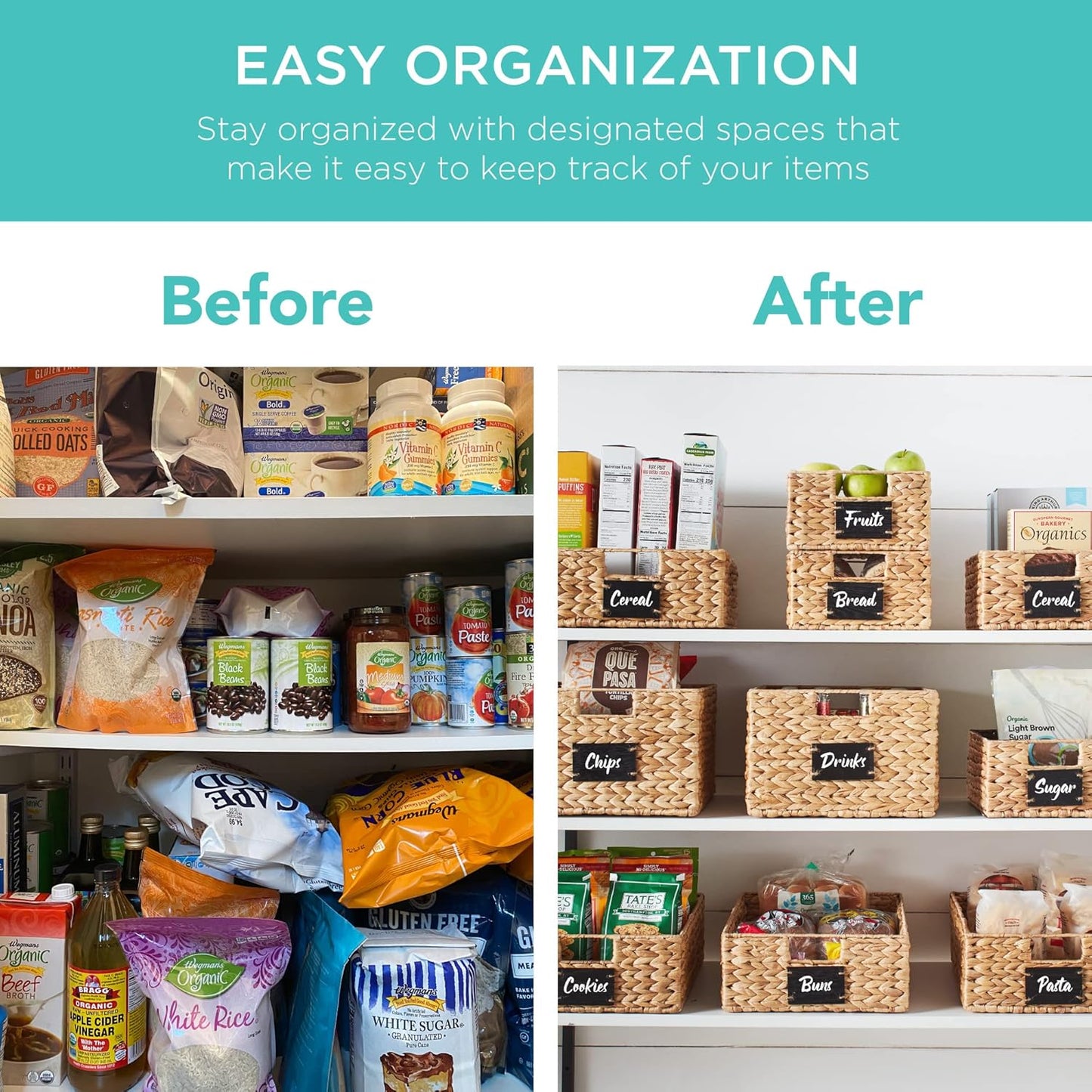 Best Choice Products Set of 4 16x12in Large Water Hyacinth Pantry Baskets, Woven Organizers w/Chalkboard Label, Chalk Marker - Natural