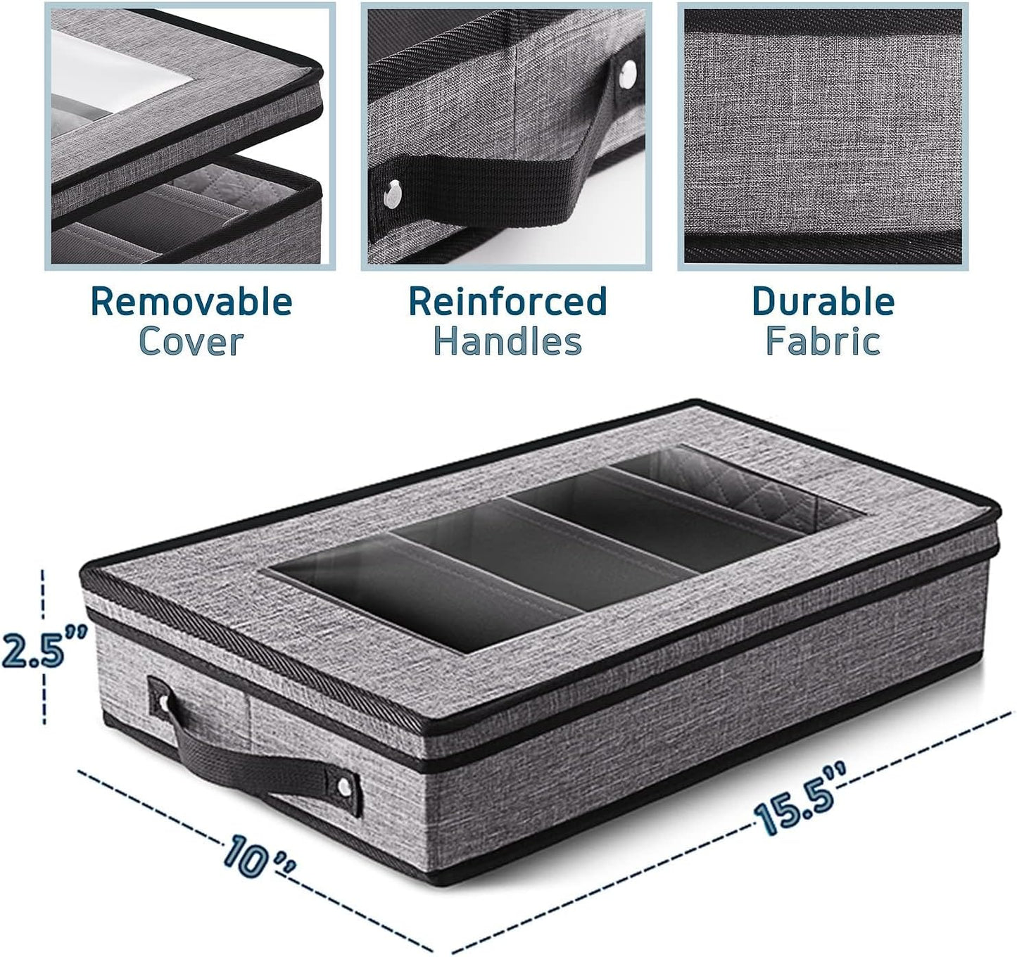 Flatware & Utensil Storage, Durable Silverware Storage Box with Padded Dividers, 5 Compartment Flatware Storage Case, Silverware Case with Handles, Protects and Organizes Cutlery, Grey