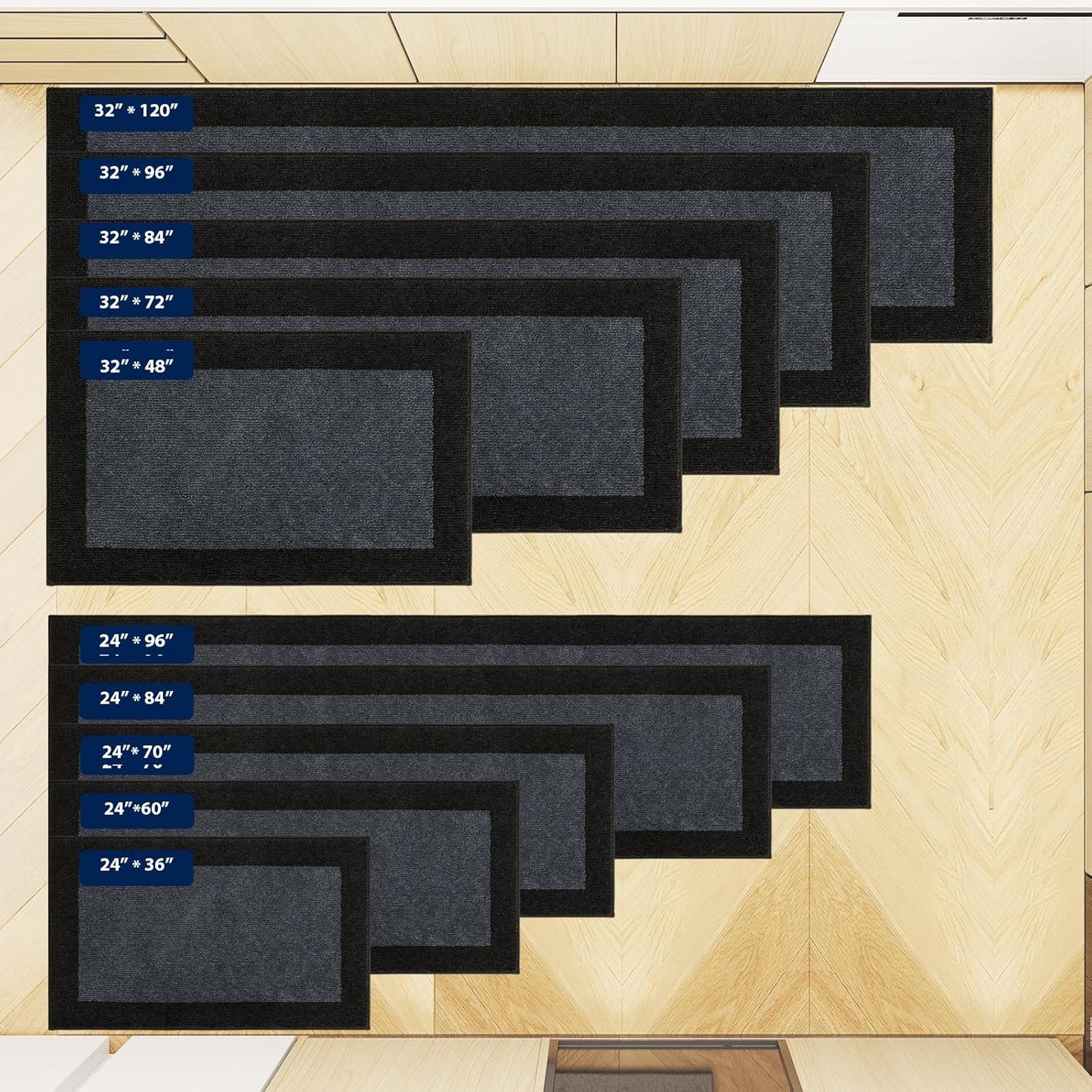 Machine Washable Runner Rug 32" x 96", Non Slip Kitchen Mat for Floor, Absorbent Entryway Rug for Kitchen, Bedroom, Living Room, Hallway, Door (Roll Packing)