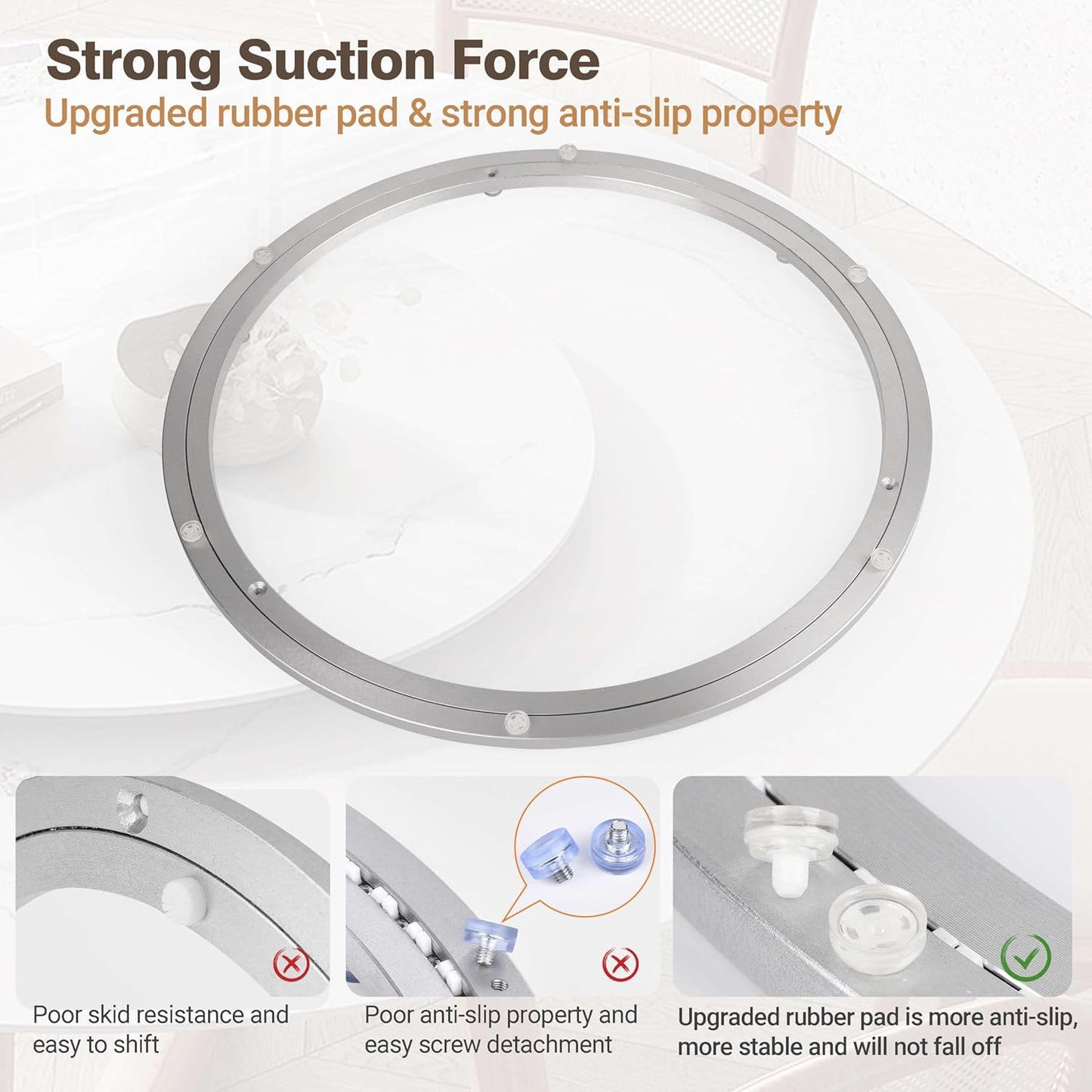 20 Inch Lazy Susan Aluminum Alloy Rotating Turntable Bearing, Non - Slip Metal Bearing Swivel Plate Hardware for Dining and Workbench,440 Pounds Capacity