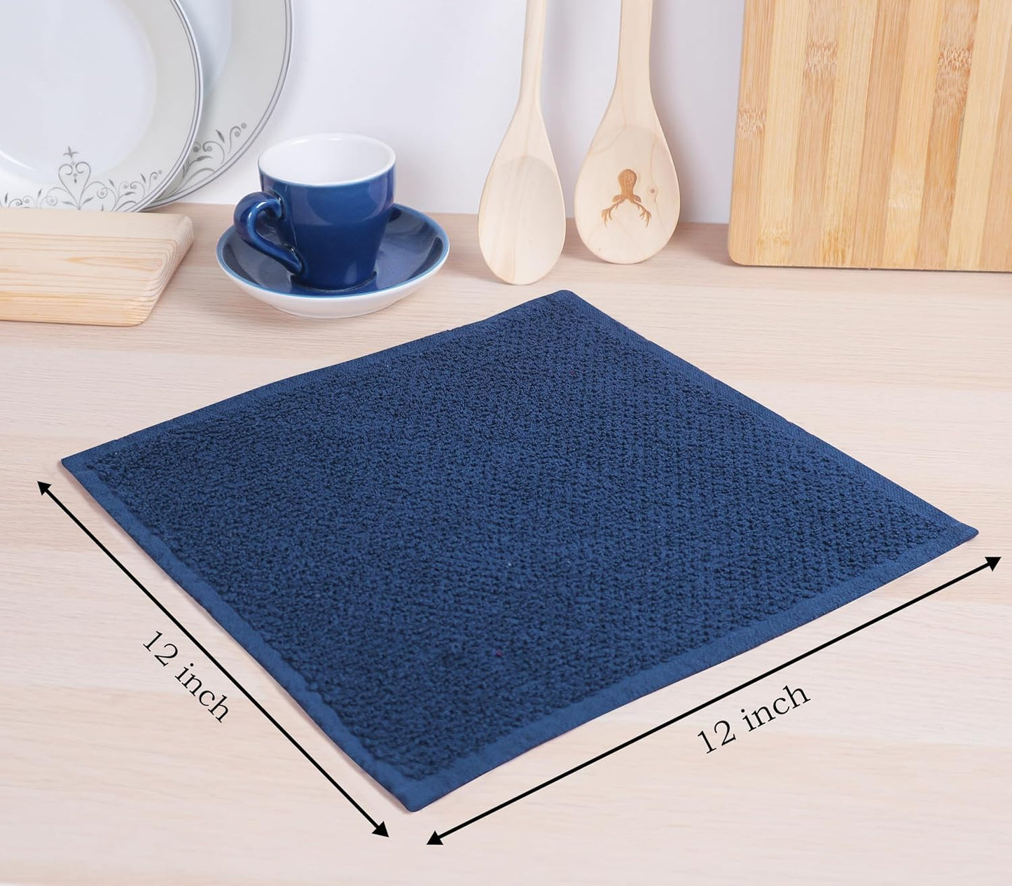 AMOUR INFINI Cotton Kitchen Dish Cloths Set of 8 – Highly Absorbent, Super Soft Premium Terry Cleaning Cloth (12"x12" Inch) Premium Dishcloths for Washing Dishes (Blue)