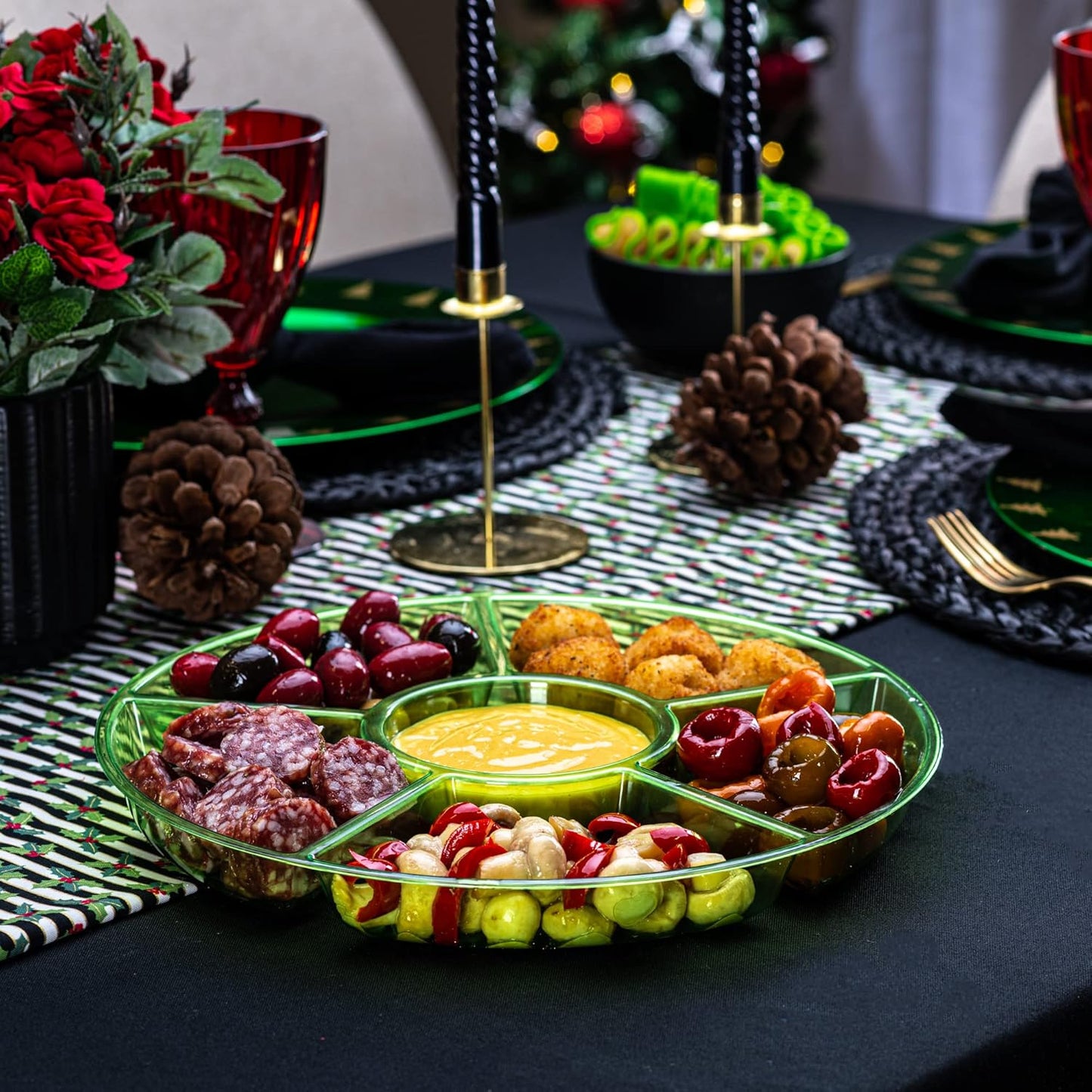 Plasticpro 6 Sectional Round Plastic Serving Tray/Platter (2, Green)