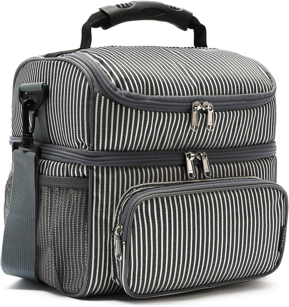 FlowFly Double Layer Cooler Insulated Lunch Bag Adult Lunch Box Large Tote Bag for Men, Women, With Adjustable Strap,Front Pocket and Dual Large Mesh Side Pockets