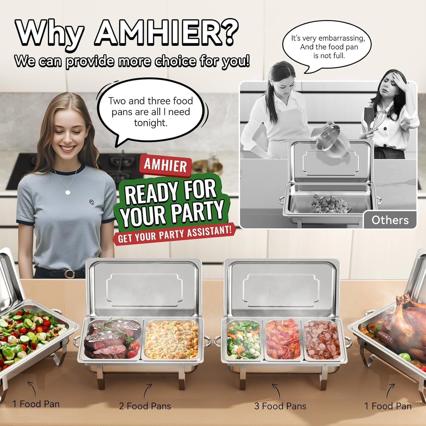 Chafing Dish Buffet Set, 9QT High Grade Chafing Dishes for Buffet, Chafers and Buffet Warmers Sets for Birthday, Wedding, Rolled-Edge Design with Silver, 4 Pack, 7 Pans