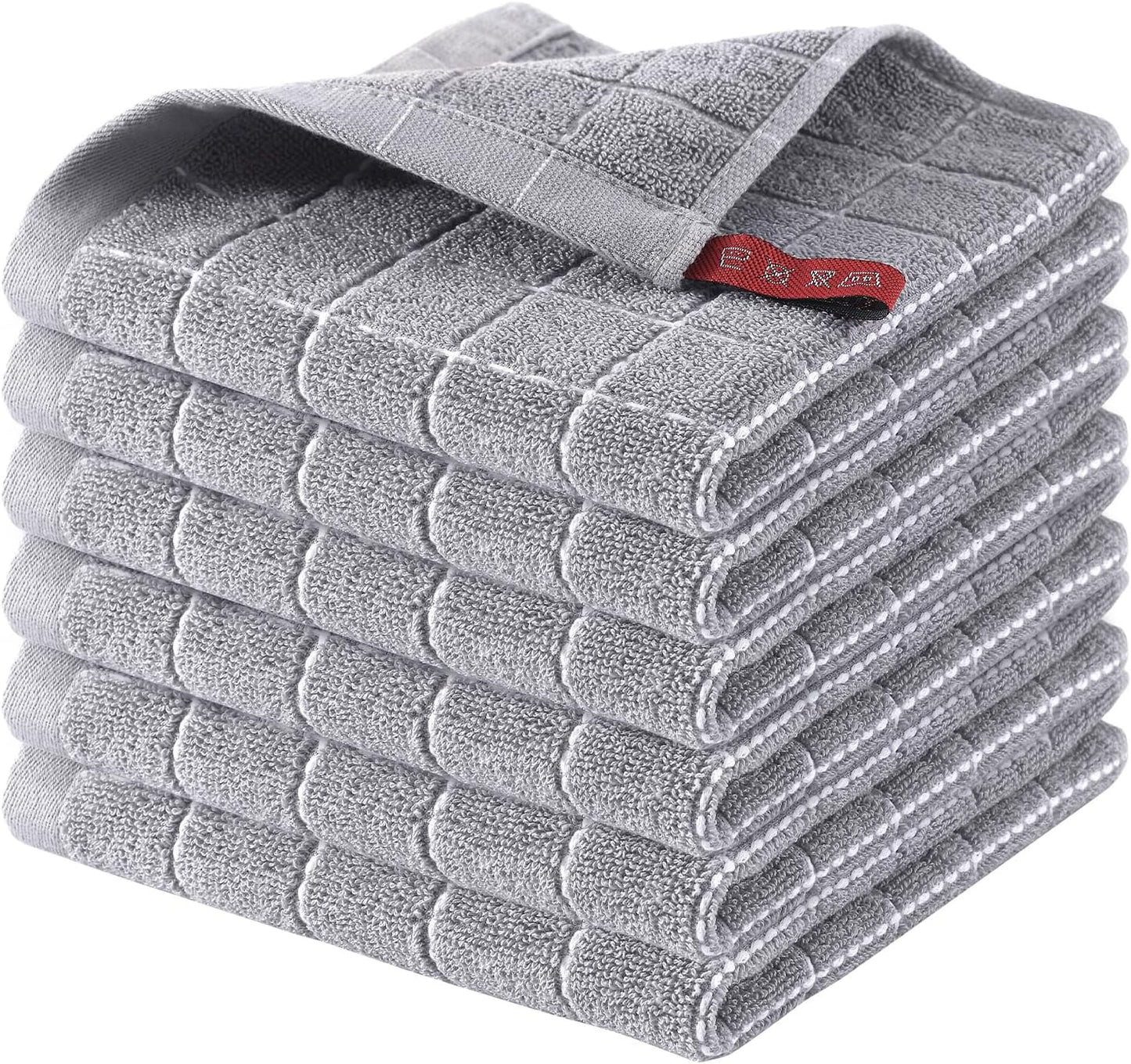 Homaxy 100% Cotton Terry Kitchen Dish Cloths, Ultra Soft and Absorbent Dish Towels for Kitchen, Suitable for Drying and Washing Dishes, 6 Pack, 12 x 12 Inches, Light Grey