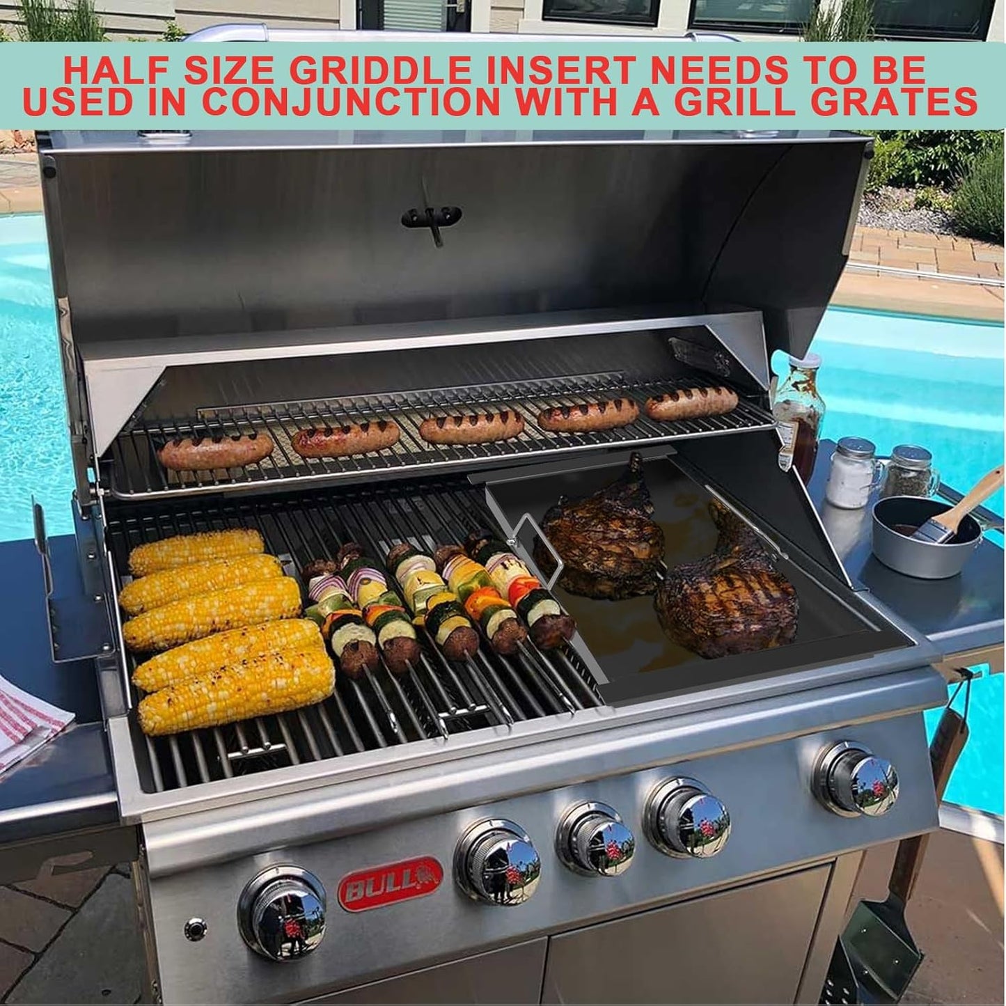 16517 Half Size Griddle Insert for Bull Grill 4 Burner Angus 41628 47628 41629, Griddle Plate for Outlaw 30" 26039 26038, for Bull Premium 18248 18249, Lion L75000 Grill Parts, Non-stick Carbon Steel