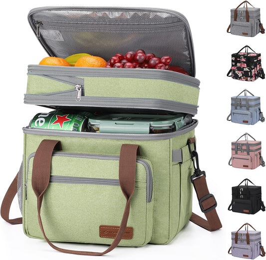 Maelstrom Lunch Bag Women,23L Insulated Lunch Box For Men Women,Expandable Double Deck Lunch Cooler Bag,Lightweight Leakproof Lunch Tote Bag With Side Tissue Pocket,Green