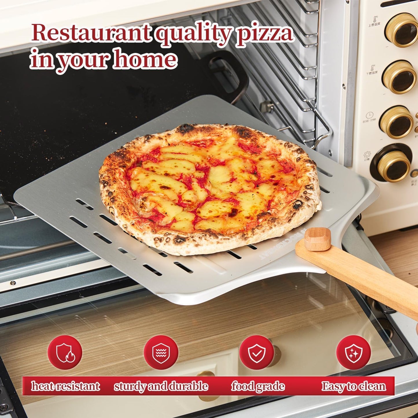 15x12 Inch Pizza Stone & 12 Inch Rotatable Pizza Peel Set, Baking Stone with Non-Stick Aluminum Peel, Spatula with Beech Wood Handle, Cordierite Bread stone for oven