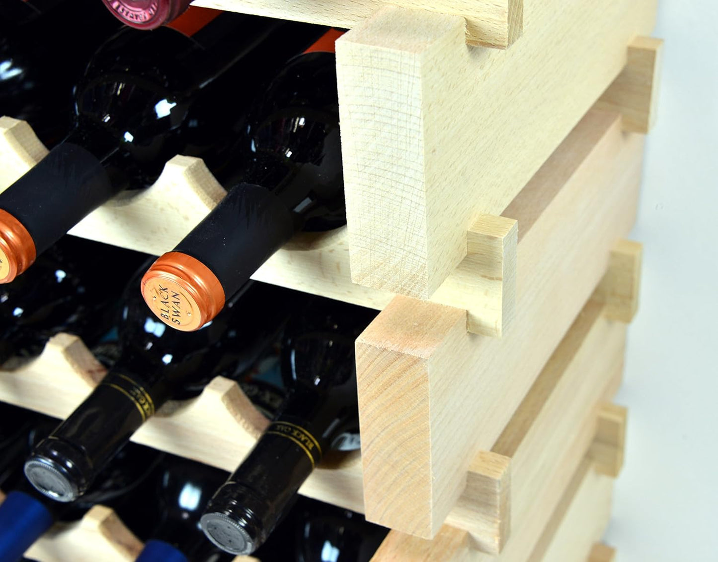 sfDisplay.com,LLC. Modular Wine Rack Beechwood 32-96 Bottle Capacity 8 Bottles Across up to 12 Rows Newest Improved Model (32 Bottles - 4 Rows)