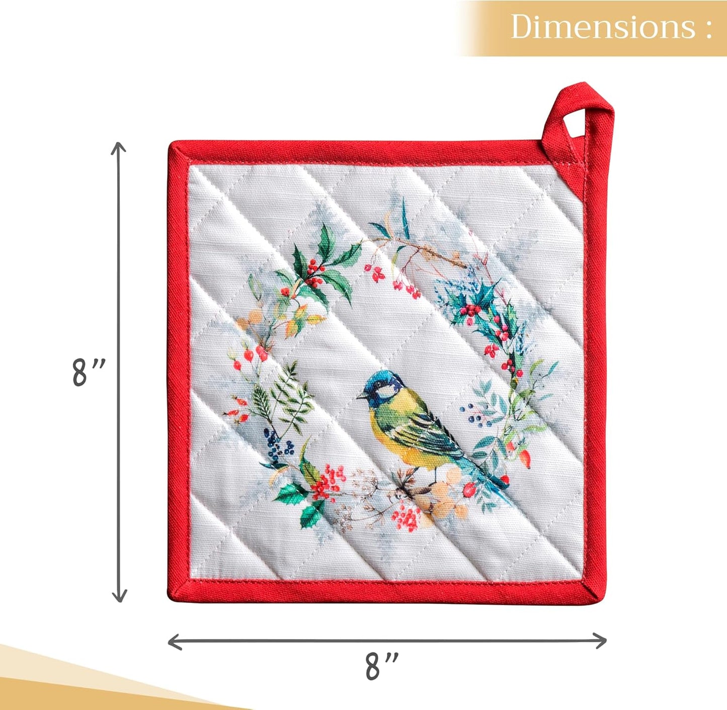 Maison d' Hermine Pot Holders 100% Cotton Heat Resistant Potholders 8" x 8" Hot Pads with Loop BBQ, Cooking, Baking, Grilling, Kitchen, Handling Hot Pans (Pack of 1, Morzine)