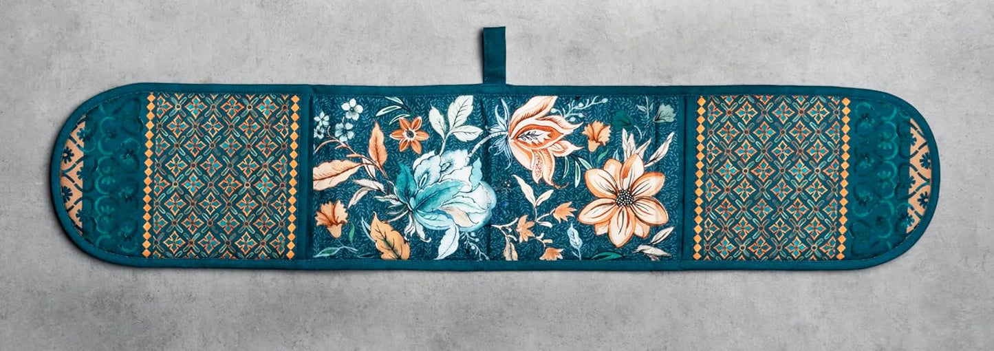 Maison d' Hermine Double Oven Mitts 100% Cotton 7"x35" Double Oven Mitt Heat Resistant BBQ Cooking Gloves with Loop, Baking, Grilling, Home, Kitchen, Handling Hot Pans (Luxury Loft-Dark Teal)